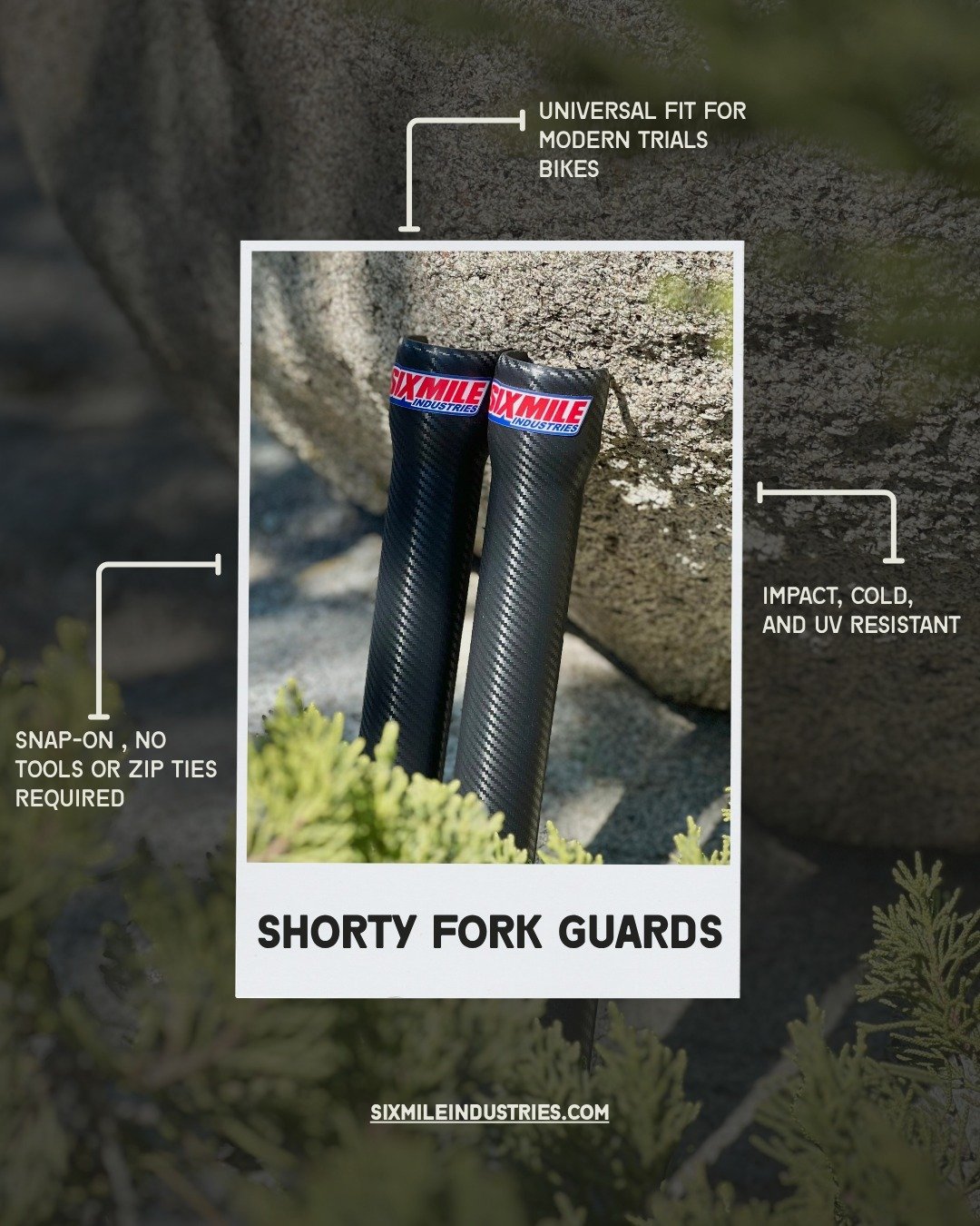 Fork guards for practice and performance.

Trying big obstacles out of your comfort zone? Go for the Tall Boys that have full stanchion coverage.

Ready to fight for the podium? The performance oriented Shorties have you covered.

#mototrials #americ