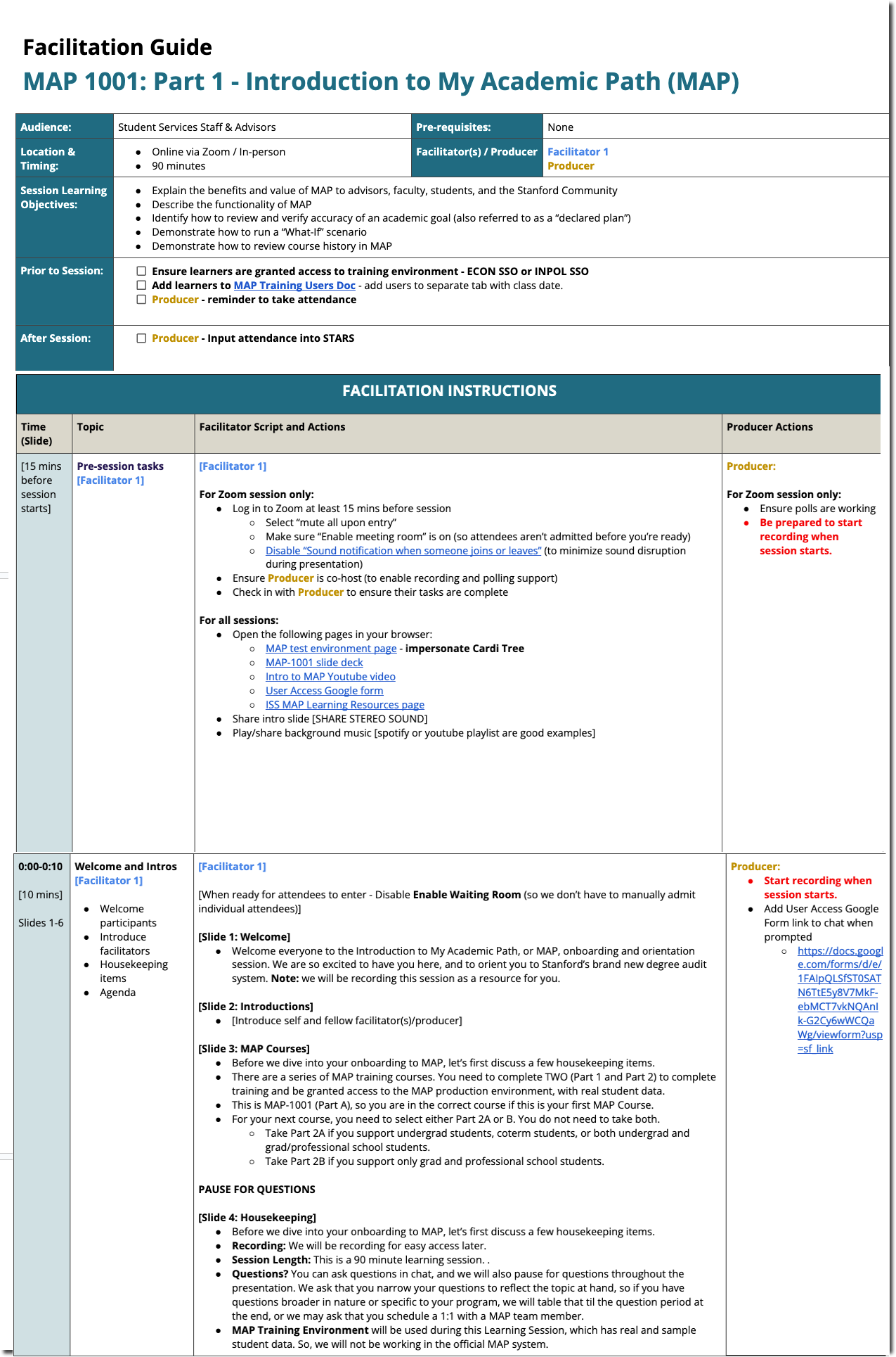 Facilitation Guide for Introduction to MAP course