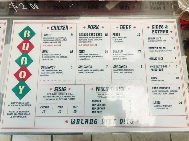 Buboy Filipino Restaurant Menu