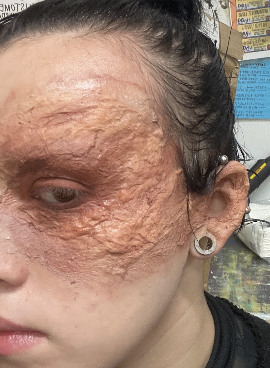 Liquid latex prosthetic, hand painted with alcohol activated paints