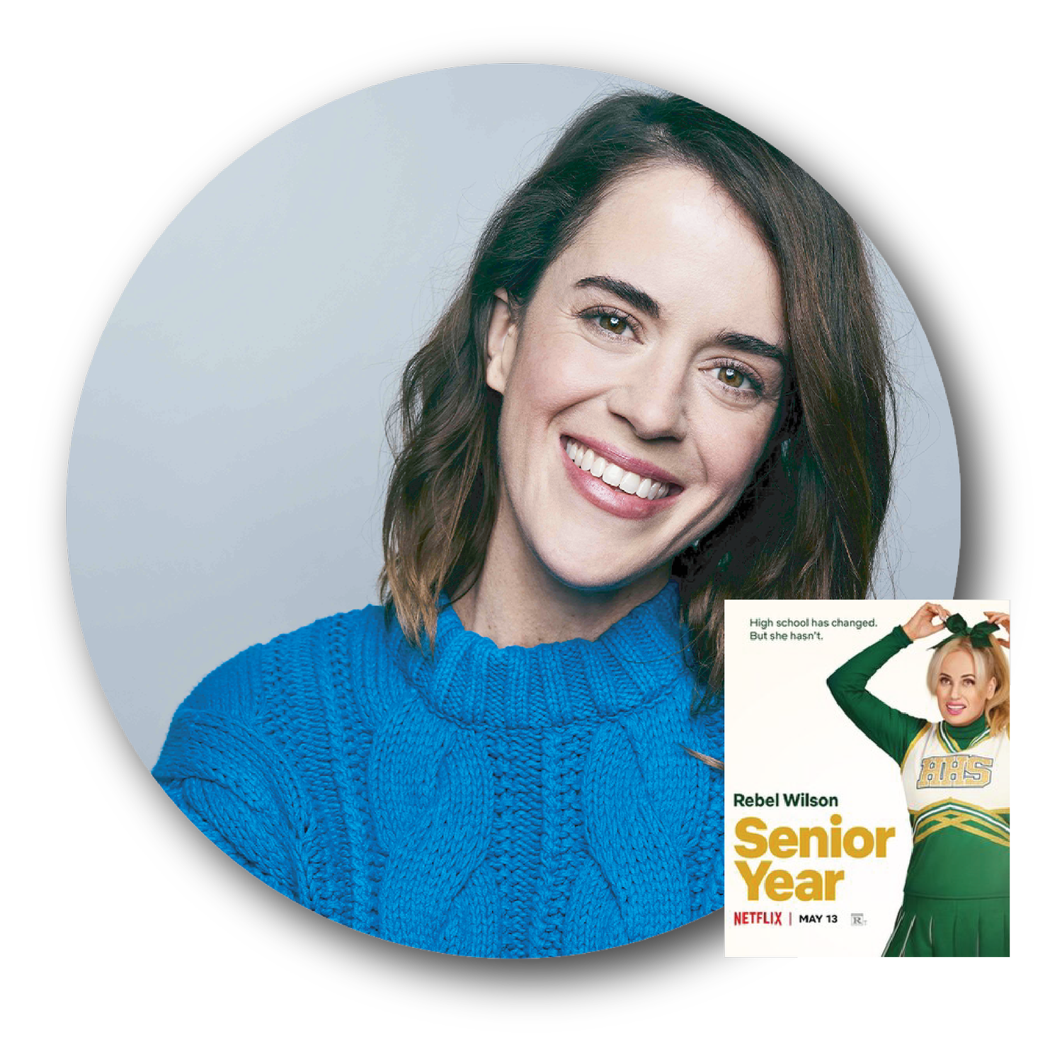 Smiling woman with glasses and short curly hair standing on a city street at night.