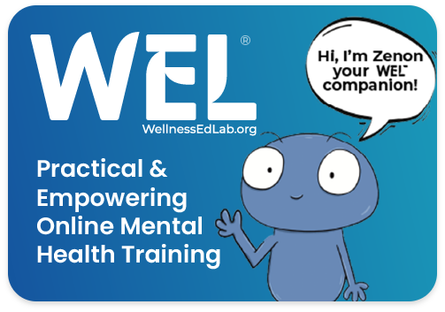 Wellness Education Lab logo with text for mental health training, part of WellnessTogether.org, supported by California Department of Education.