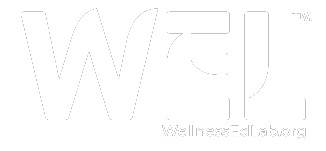 Logo of WellnessEdLab.org with large white letters WELL on a black background.