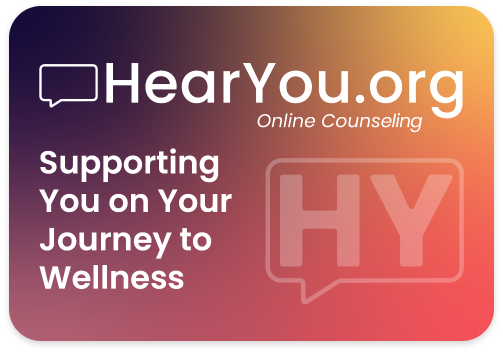 HearYou.org logo with slogan supporting wellness through online counseling.