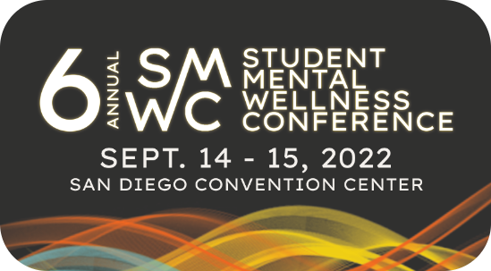 Logo for the 6th Annual Student Mental Wellness Conference, held September 14-15, 2022, at the San Diego Convention Center, featuring a black background with colorful wave designs at the bottom.