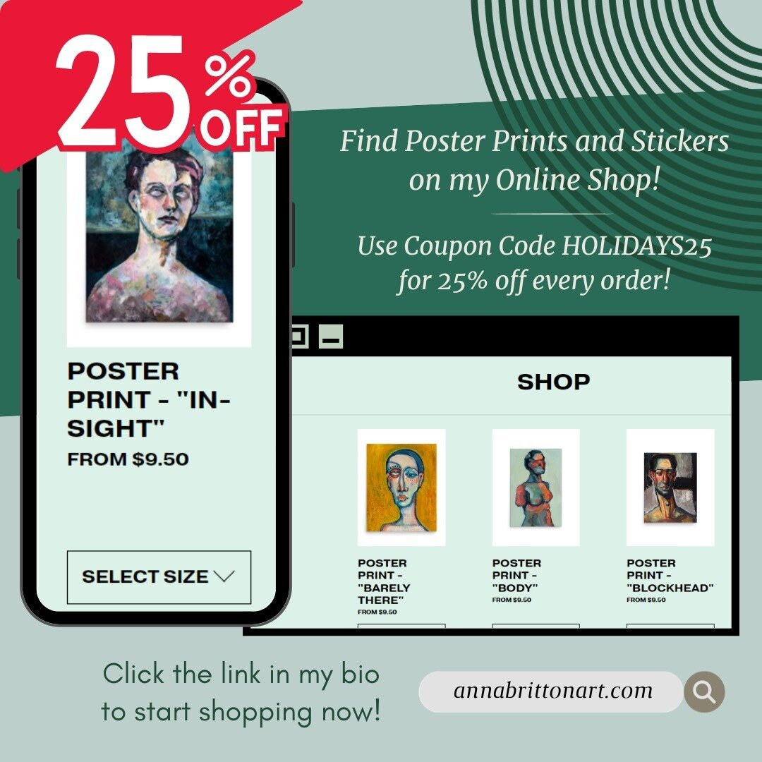 Did you know that I sell print-on-demand prints and stickers on my website annabrittonart.com? From today until December 30th there is a special promotion for 25% all orders if you use the coupon code HOLIDAYS25 at checkout. Check out by December 11t