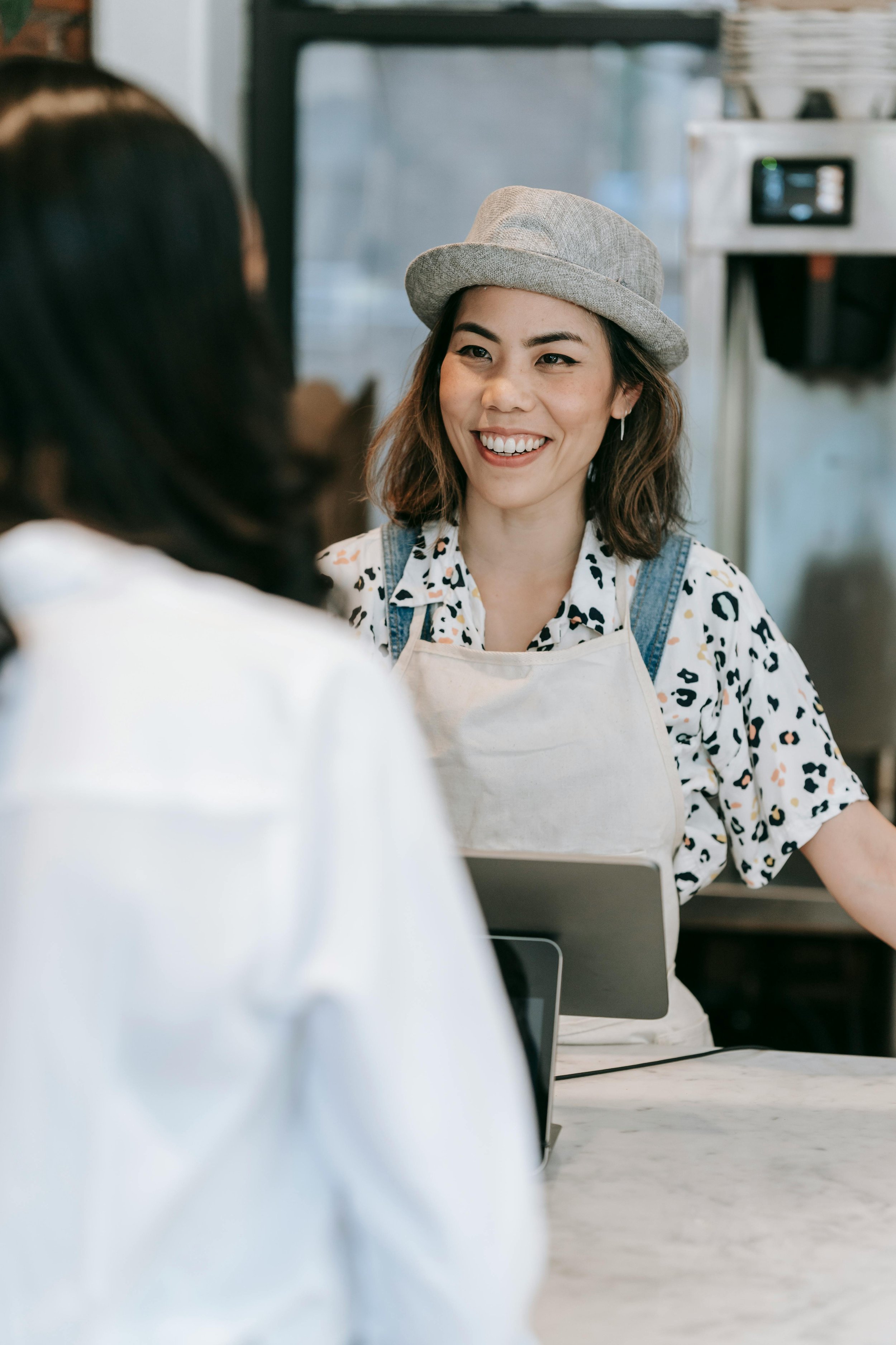 happy worker in a counter