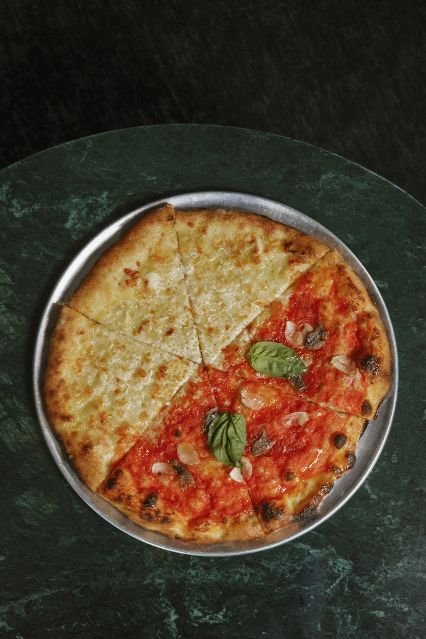 Photo of Moitie Moitie four cheese pizza at Massilia, a French-Mediterranean restaurant