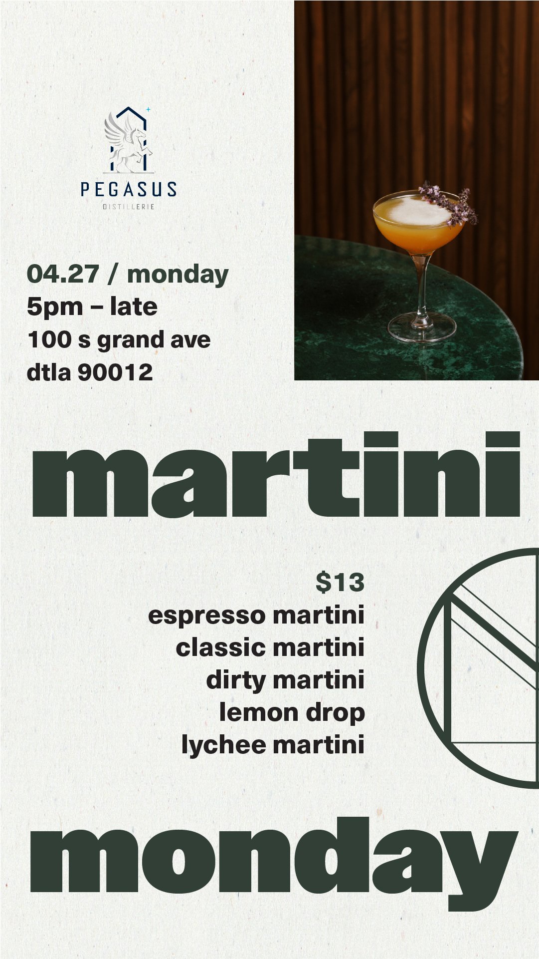 Promo for Martini Monday at Massilia DTLA