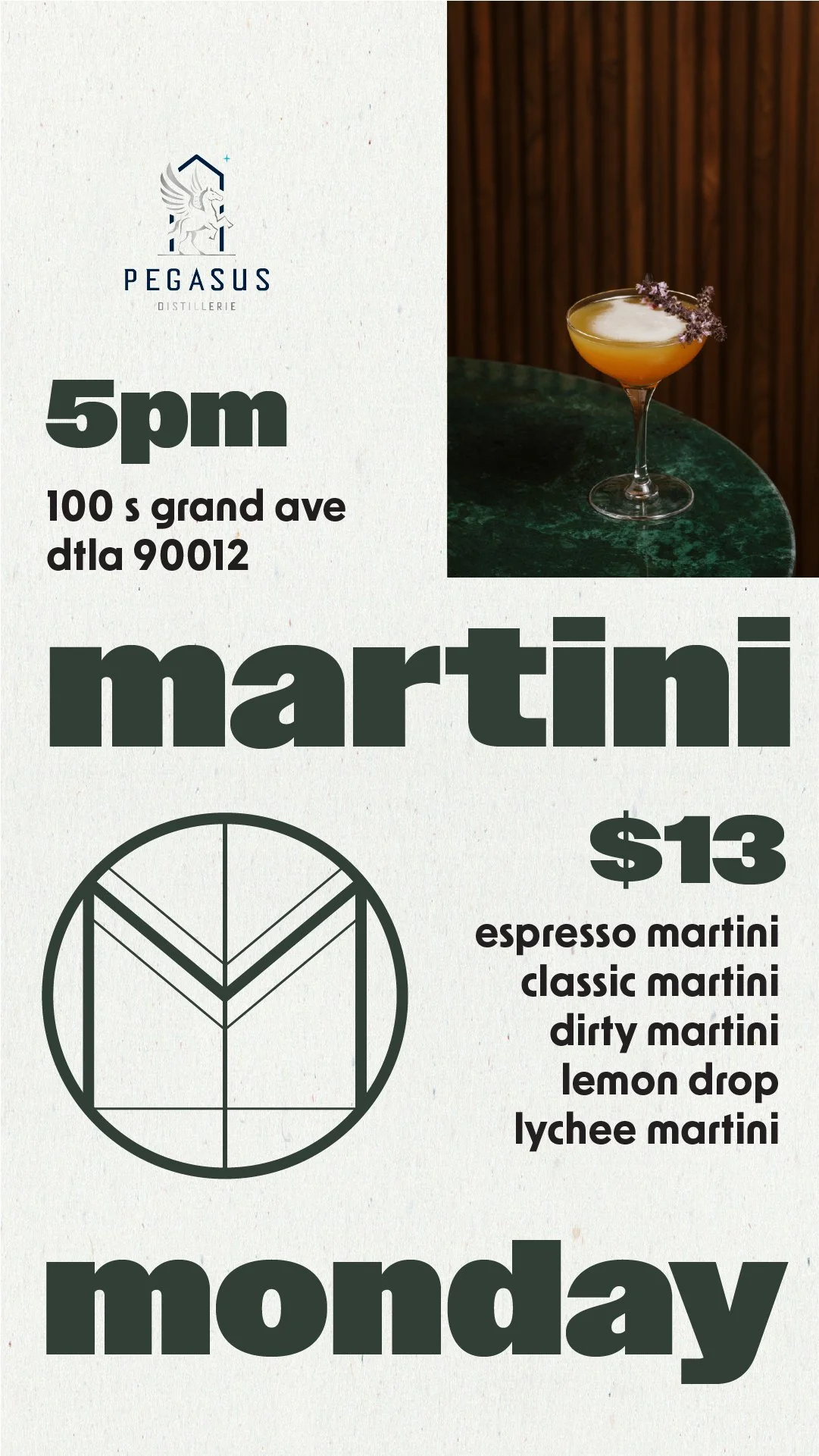 Promo for Martini Monday at Massilia DTLA