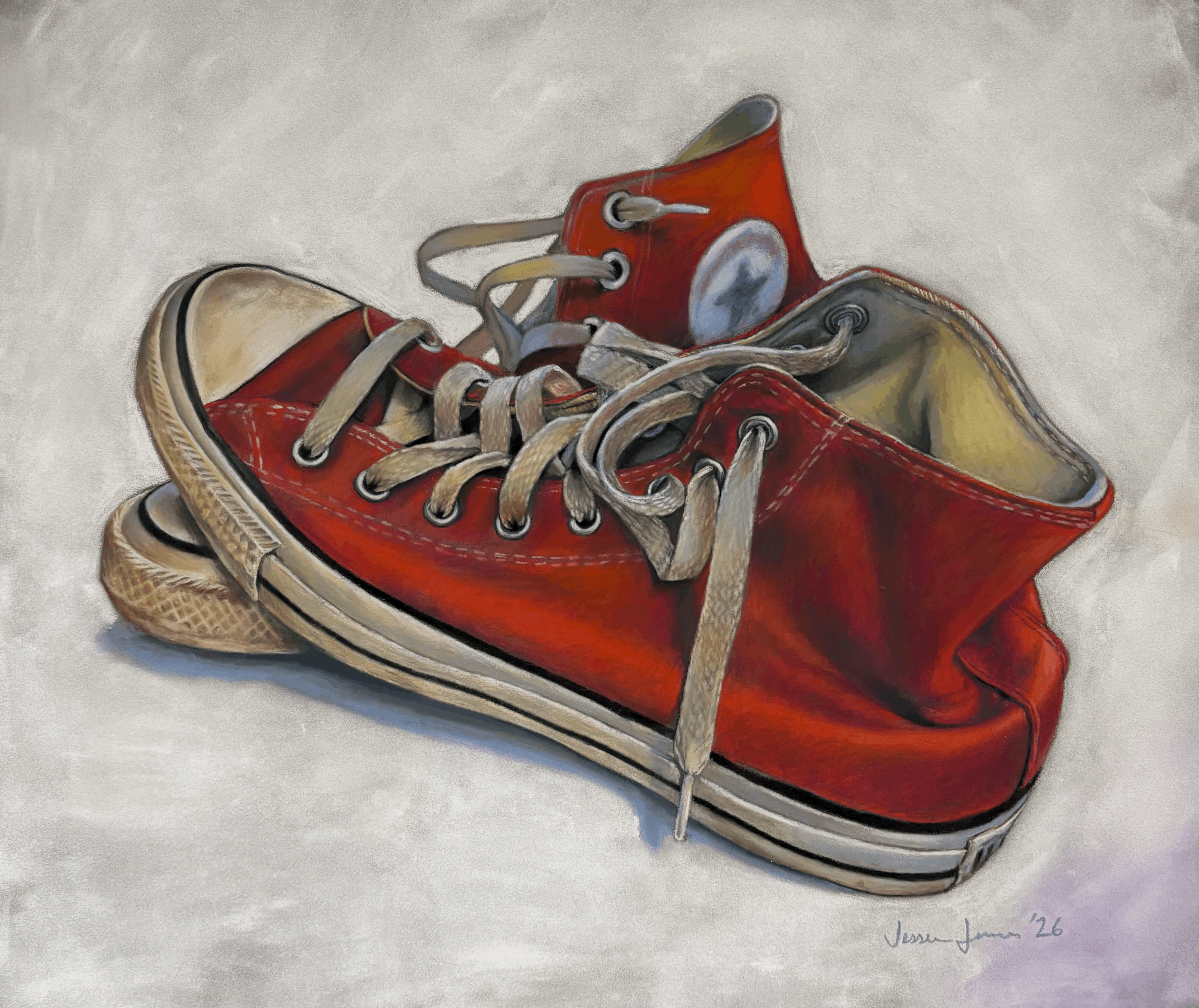 Worn Chuck Taylor Sneakers,Original Chalk Pastel, Drawing 16 × 14