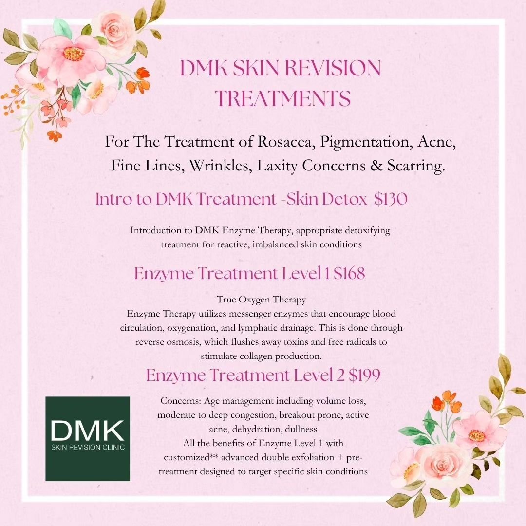 🌟 Hello Beauties! 🌟

Spring into the season of renewal with radiant healthy skin.🌷 

I'm thrilled to bring you the revolutionary DMK Enzyme Therapy and Muscle Banding Facial Treatments&mdash;a completely transformative approach to skincare, acne, 