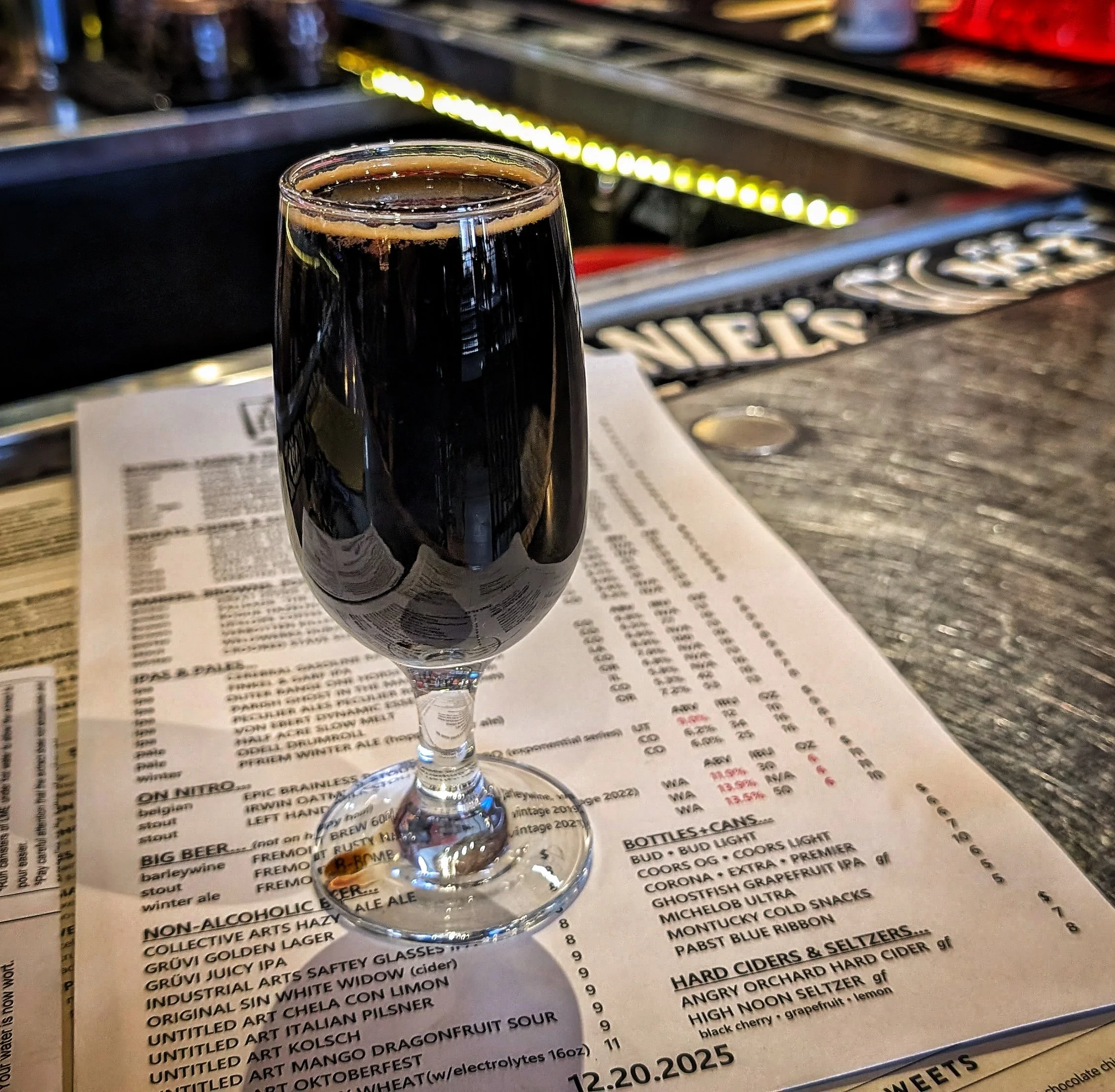 The Rusty Nail begins life as The First Nail, an oatmeal stout of epic proportions with brewer’s licorice, smoked barley, and pale malt and is then aged on cinnamon bark. She becomes The Rusty Nail after spending 15 months in 12 year old bourbon barr