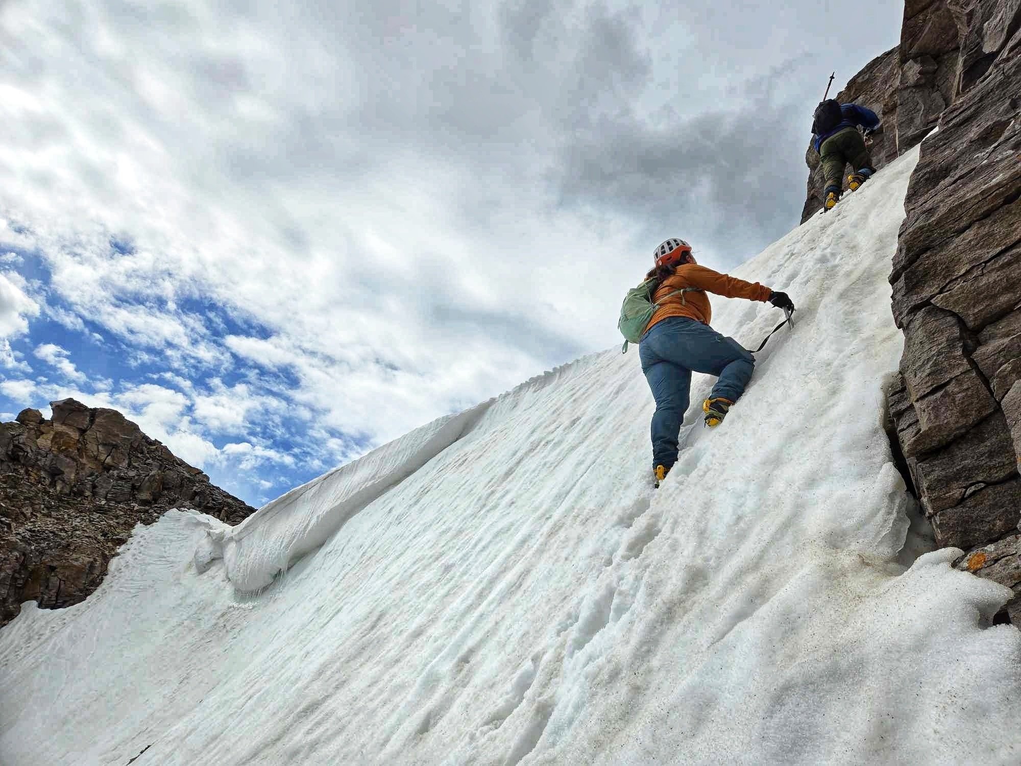 Regina climbing the cornice