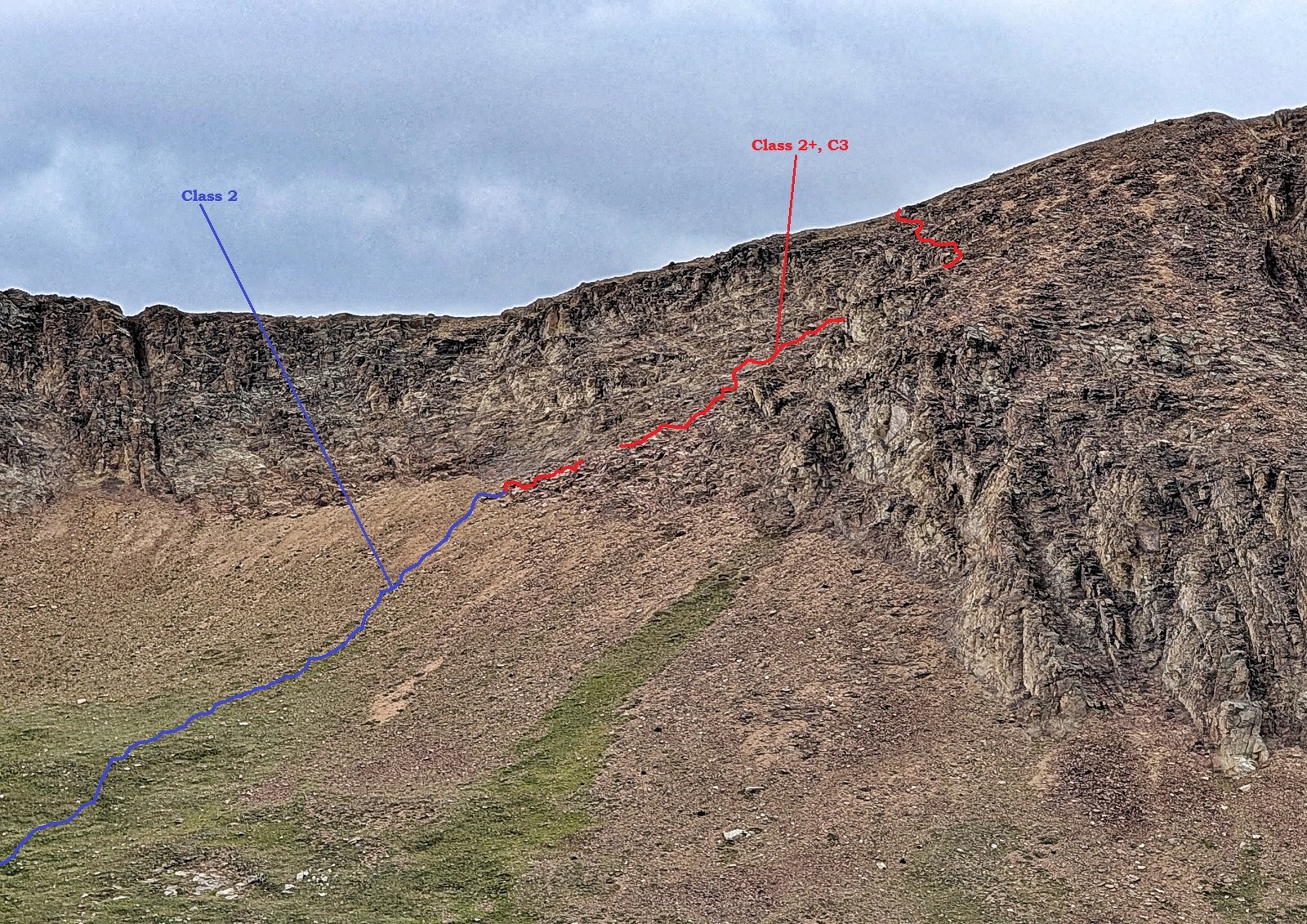 A labeled view of our route through the cliffs. Thanks to the description from the Cooney's for this. 
