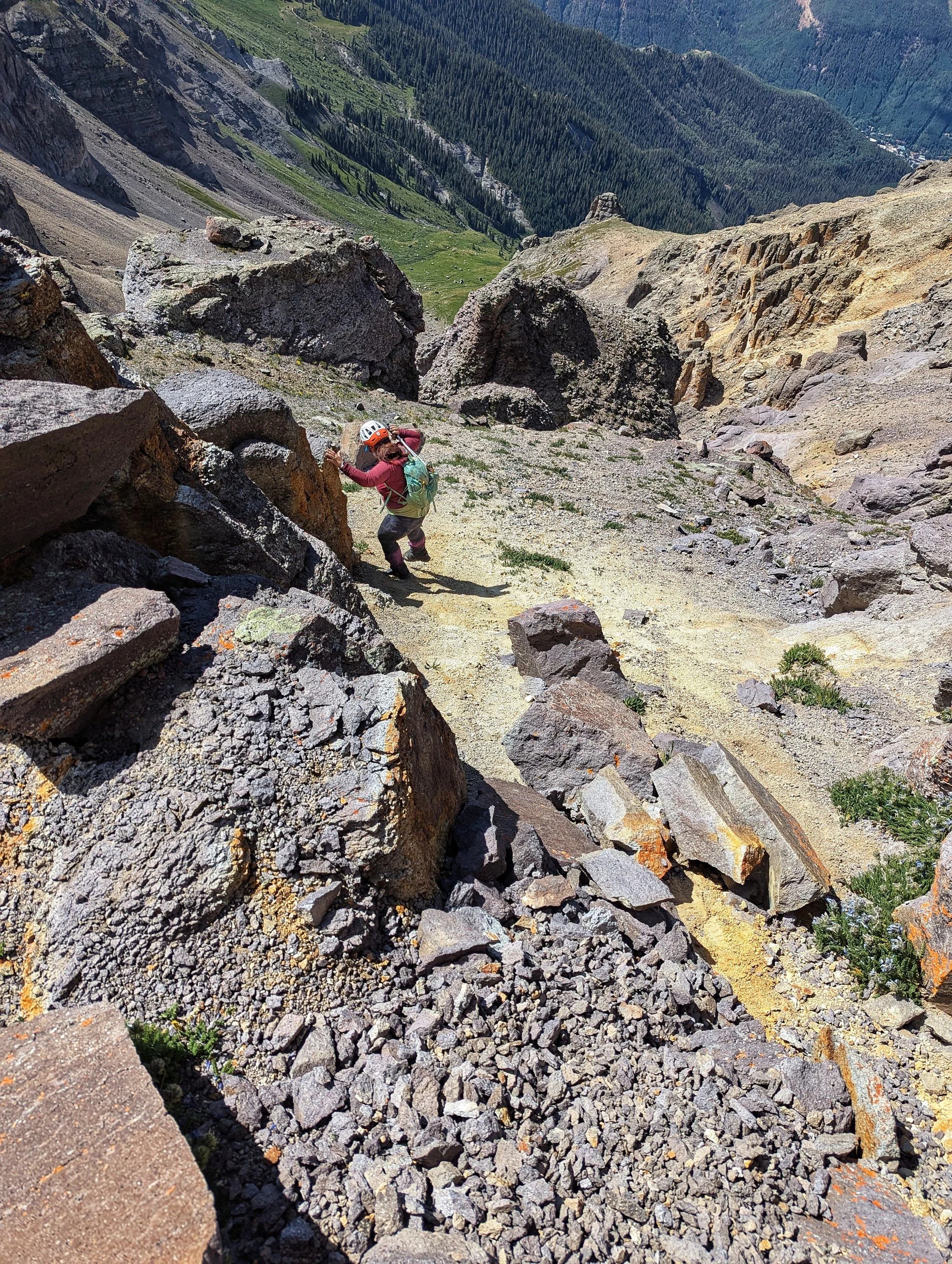 Regina descending the lower talus slope