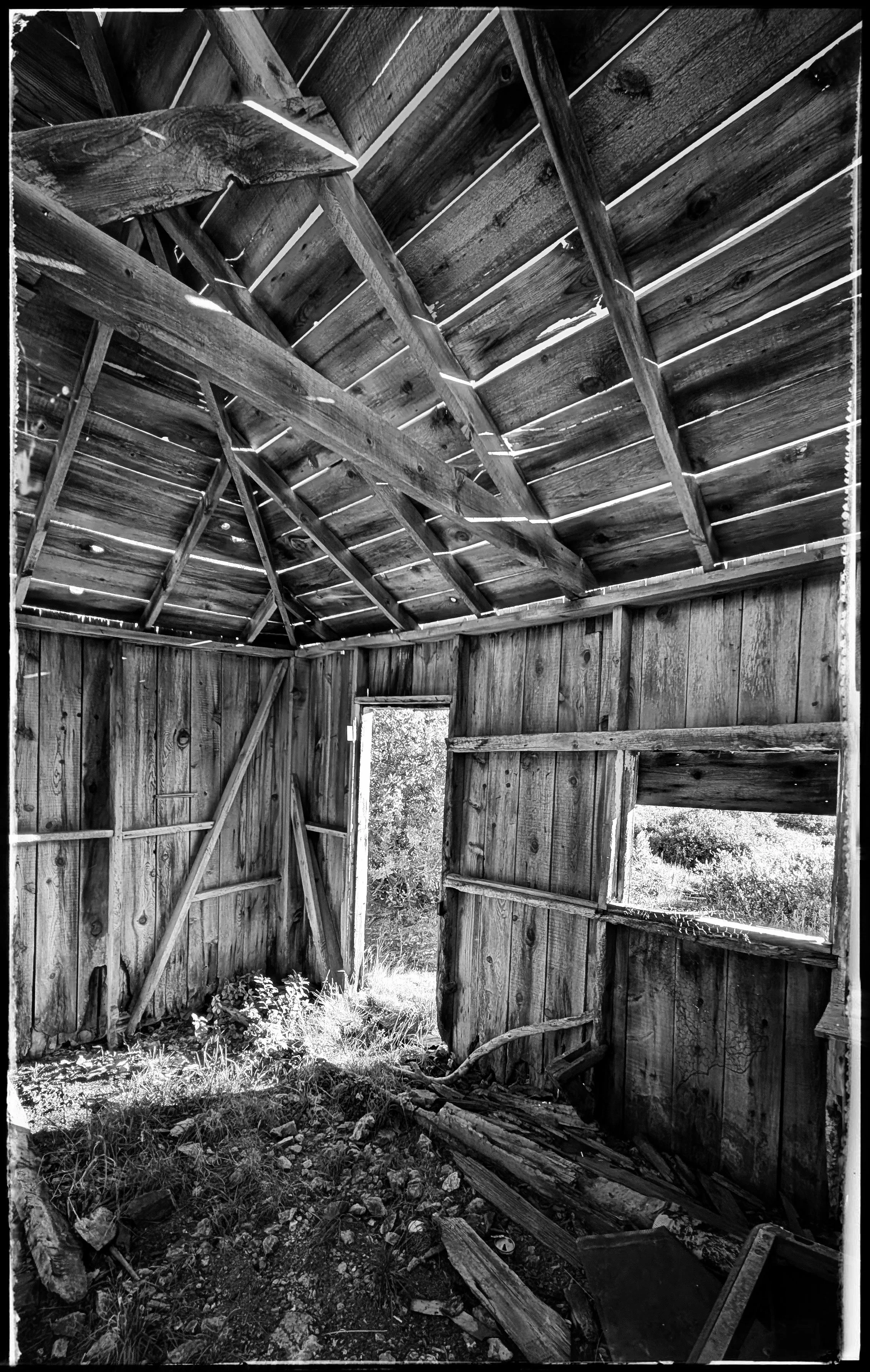 The inside of a mining shelter up valley from the Bandora Mine
