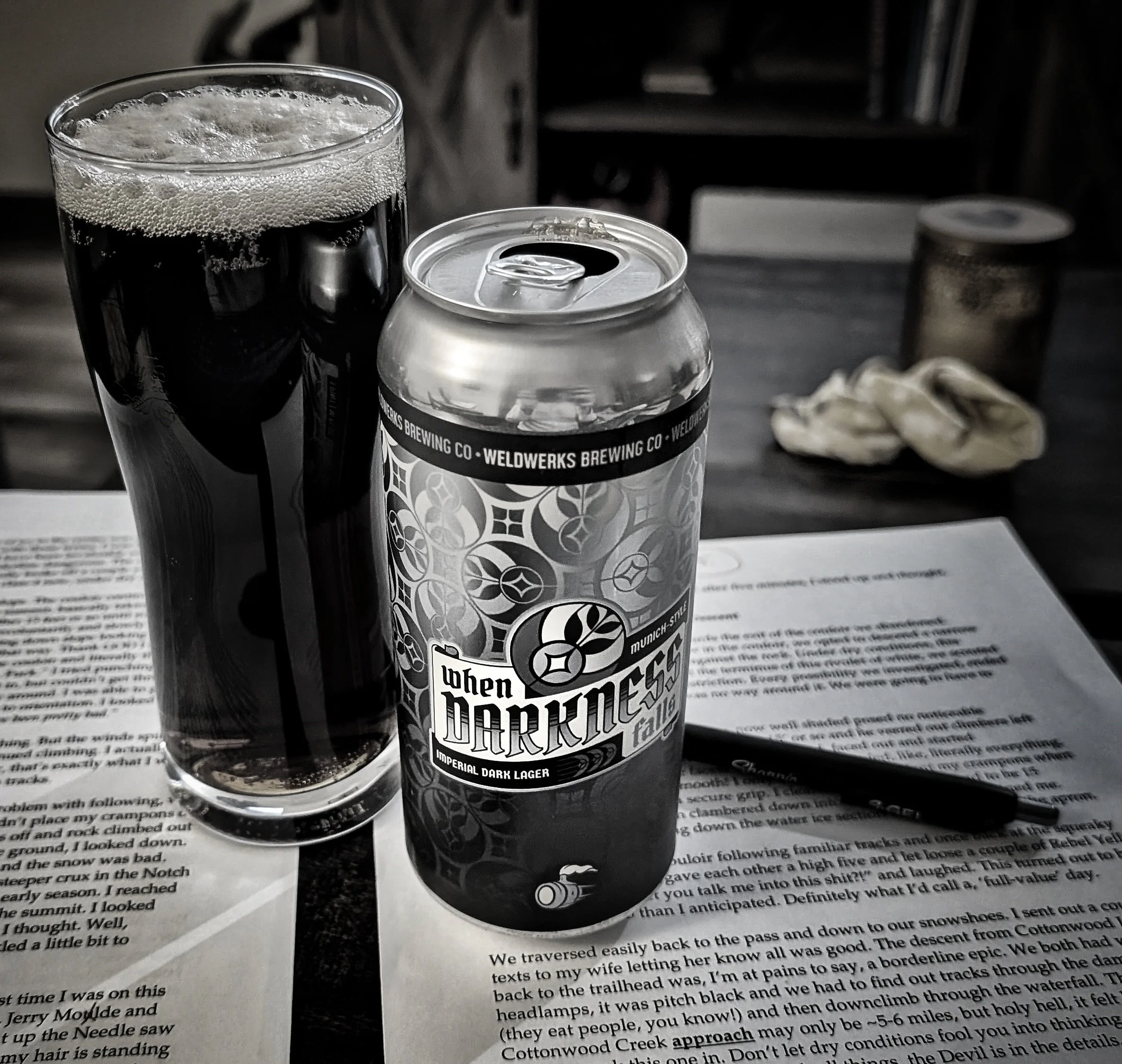 A banger of a dark ale offered by Weldwerks Brewing. "When Darkness Falls"