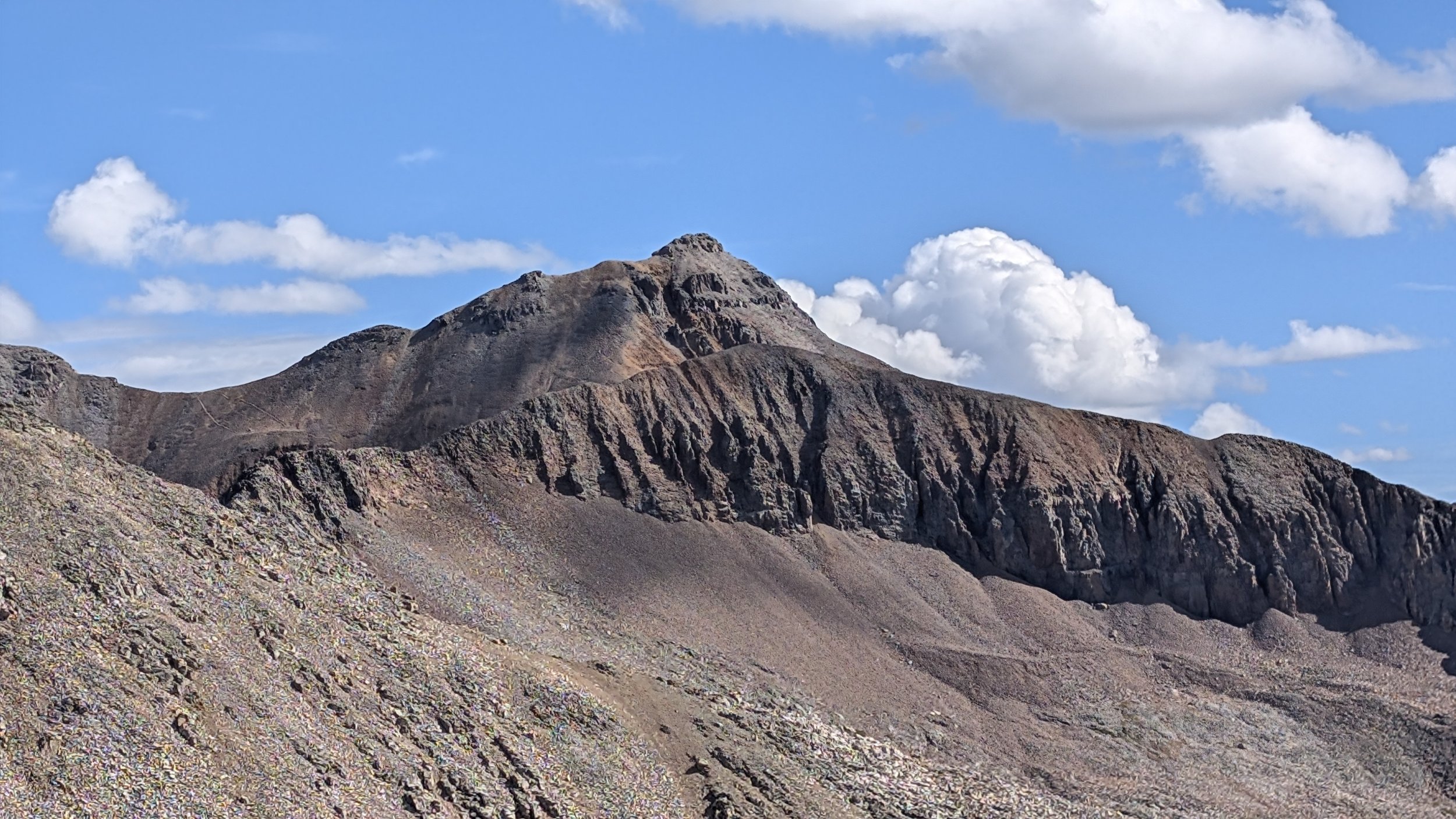 Fuller Peak (13,777') and Beattie Peak (13,351') to the north.