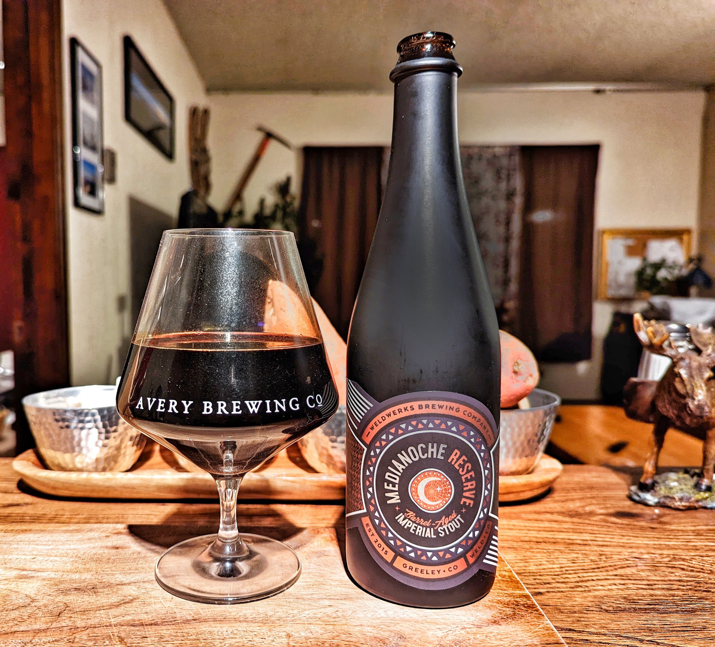 Weldwerks- Medionoche Reserve. A SUPER thick whiskey & bourbon-barrel aged blended stout with chocolate & vanilla