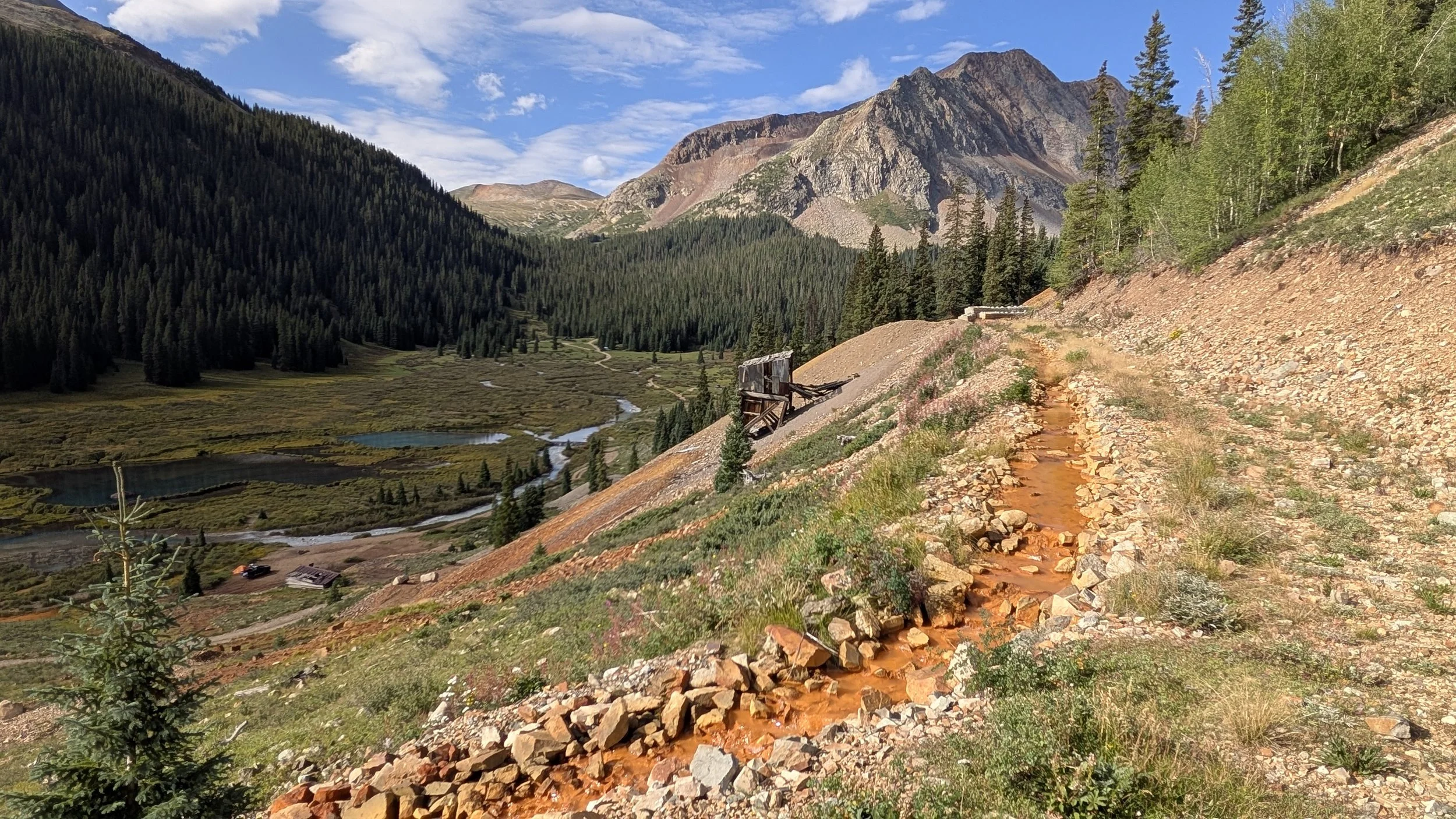 A ditch that was intentionally dug (probably by BOR) to allow water seepage from the mine into Mineral Creek. Heavy metals anyone? 