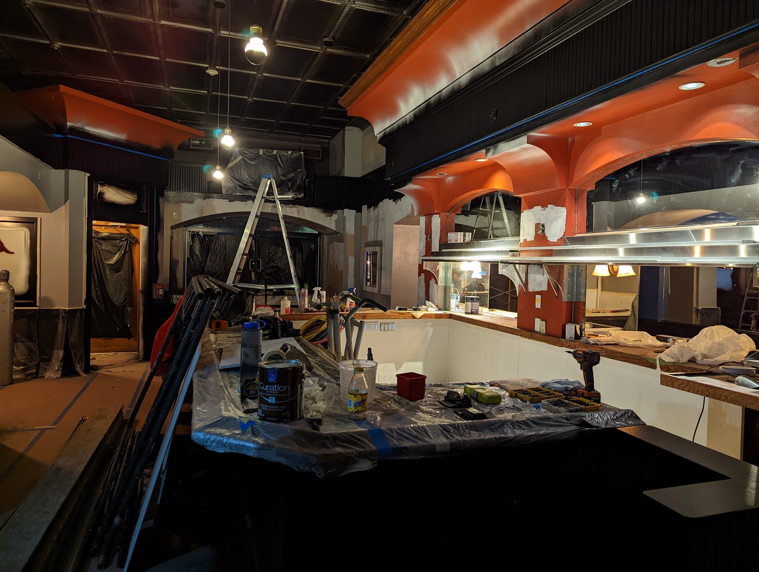 Long view of the bar under construction