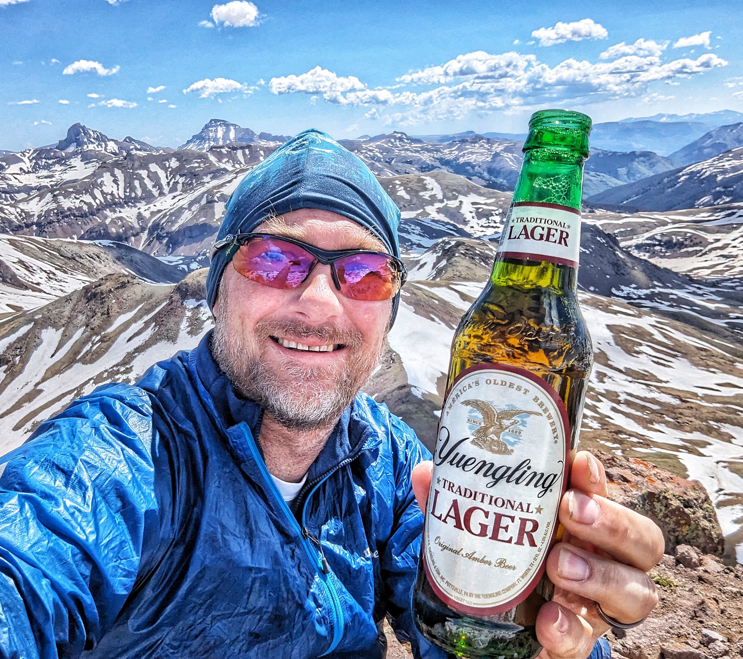 Enjoying a Yuengling atop Wildhorse Peak (13,271').