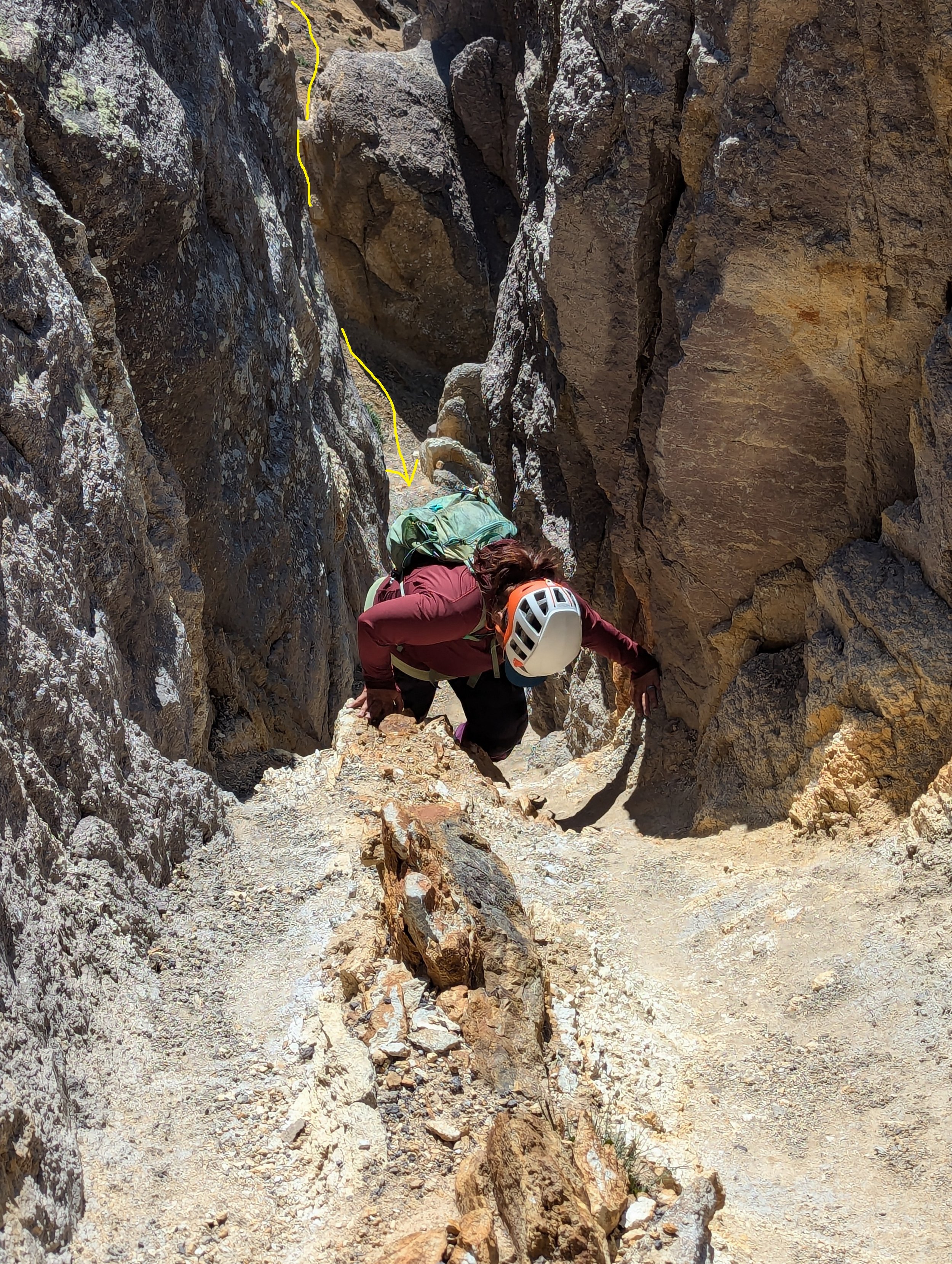 Regina descending the second gully from the summit