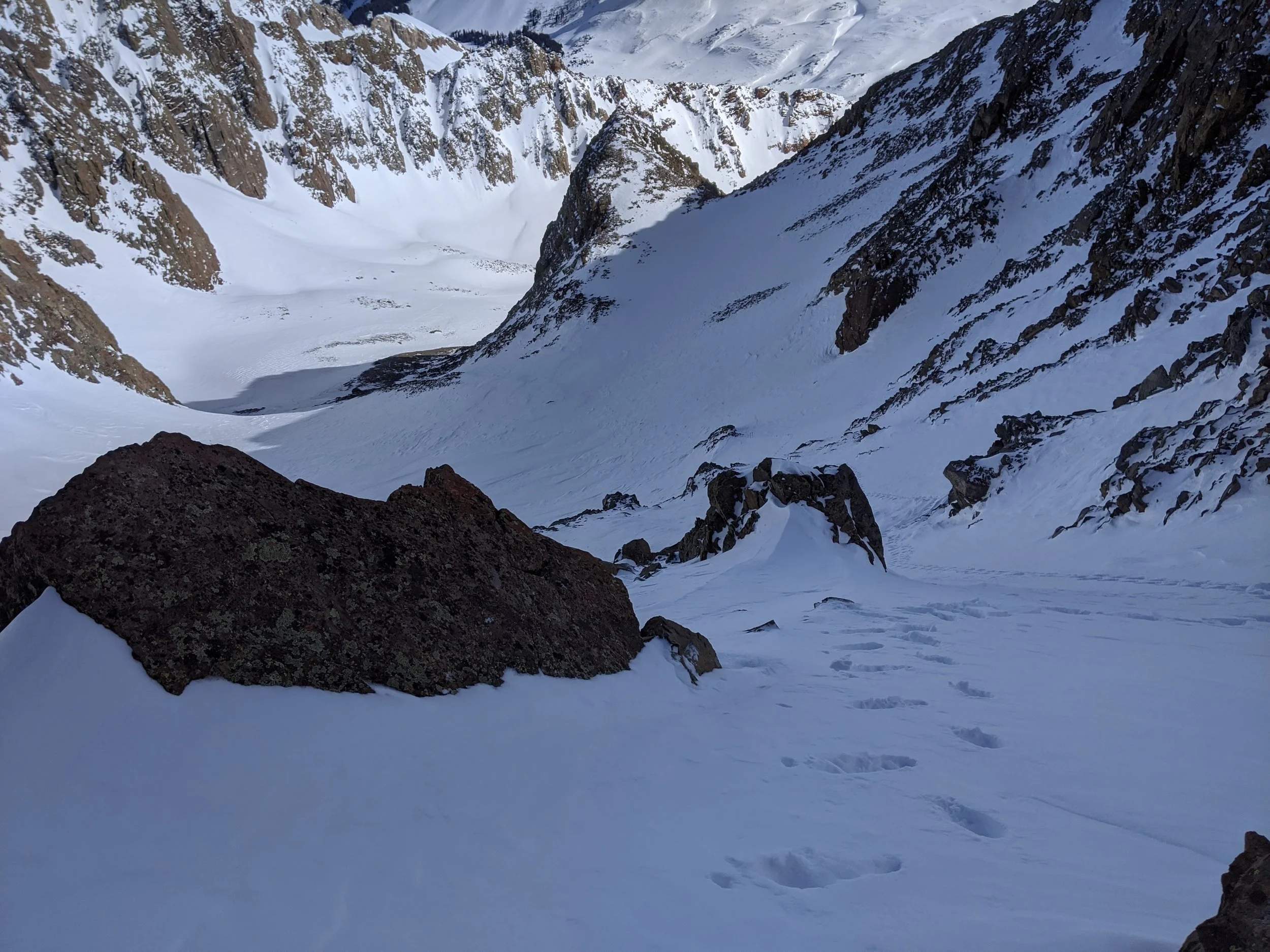 Looking down the couloir