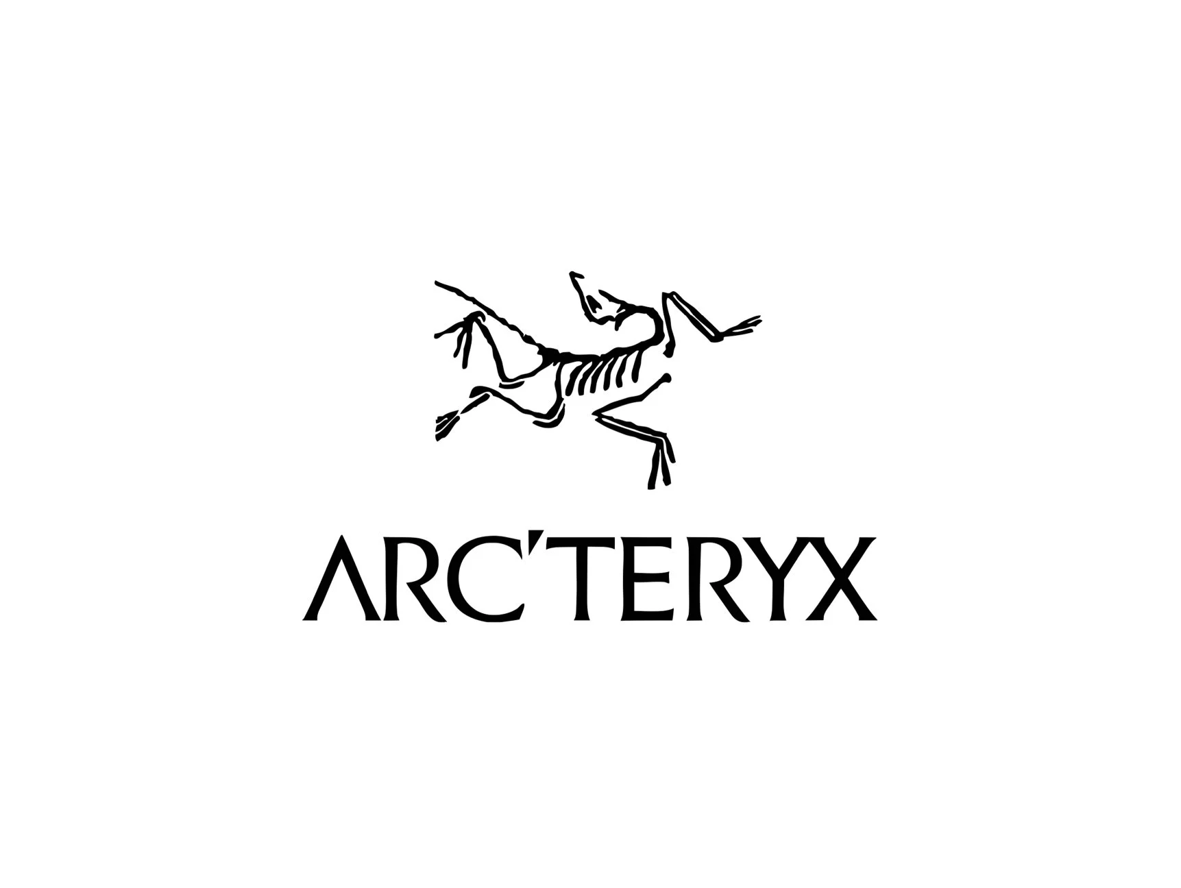 Arcteryx logo featuring a stylized black skeletal bird and the brand name in bold black letters on a white background.