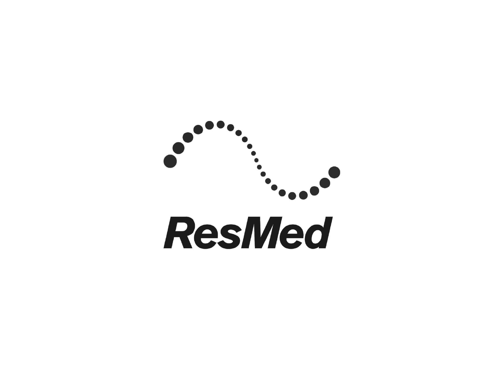 Black and white logo with a dotted wave above the text 'ResMed'.