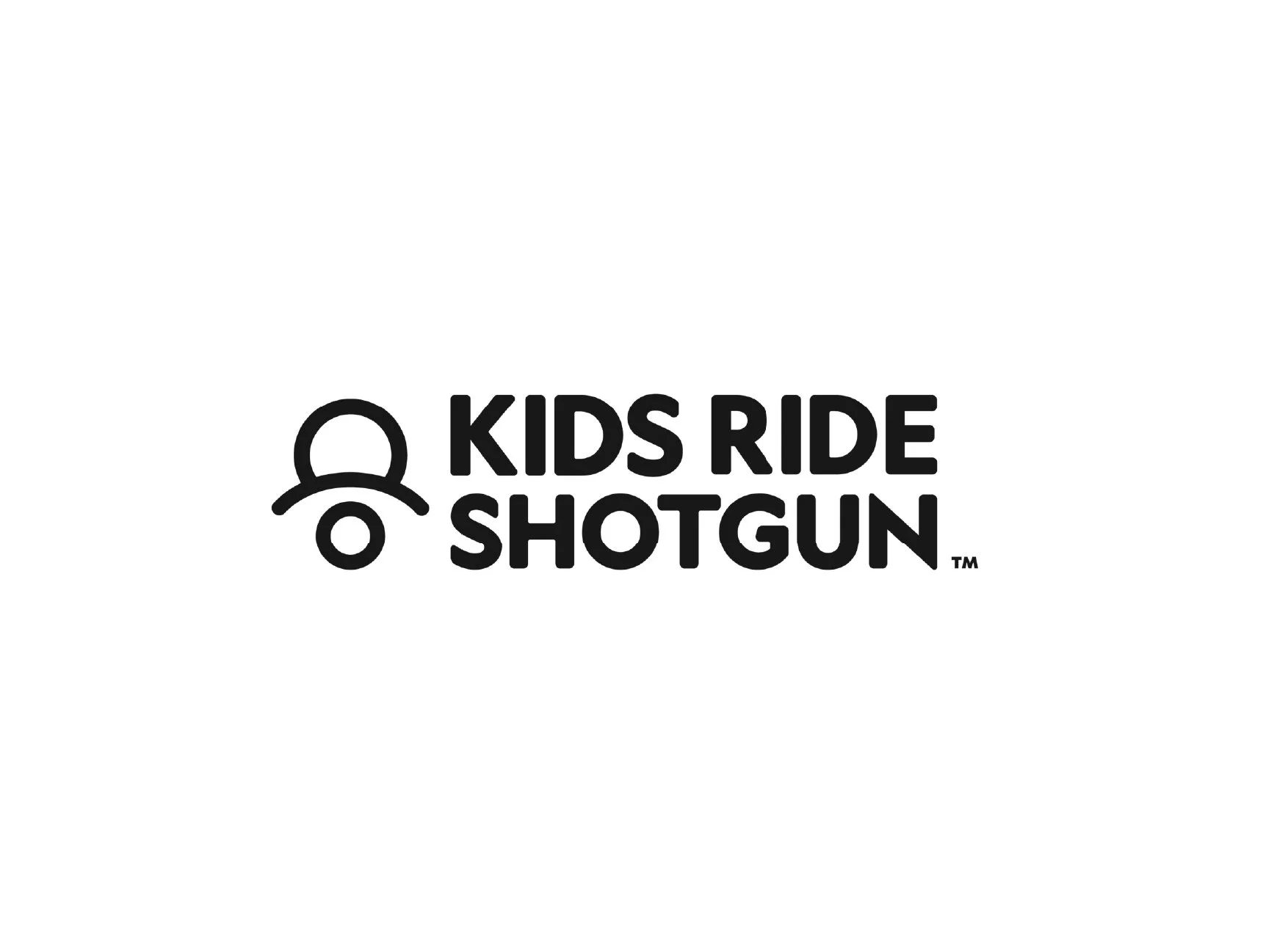 Black text reads 'Kids Ride Shotgun' with a simple line drawing of a child's face and hat.