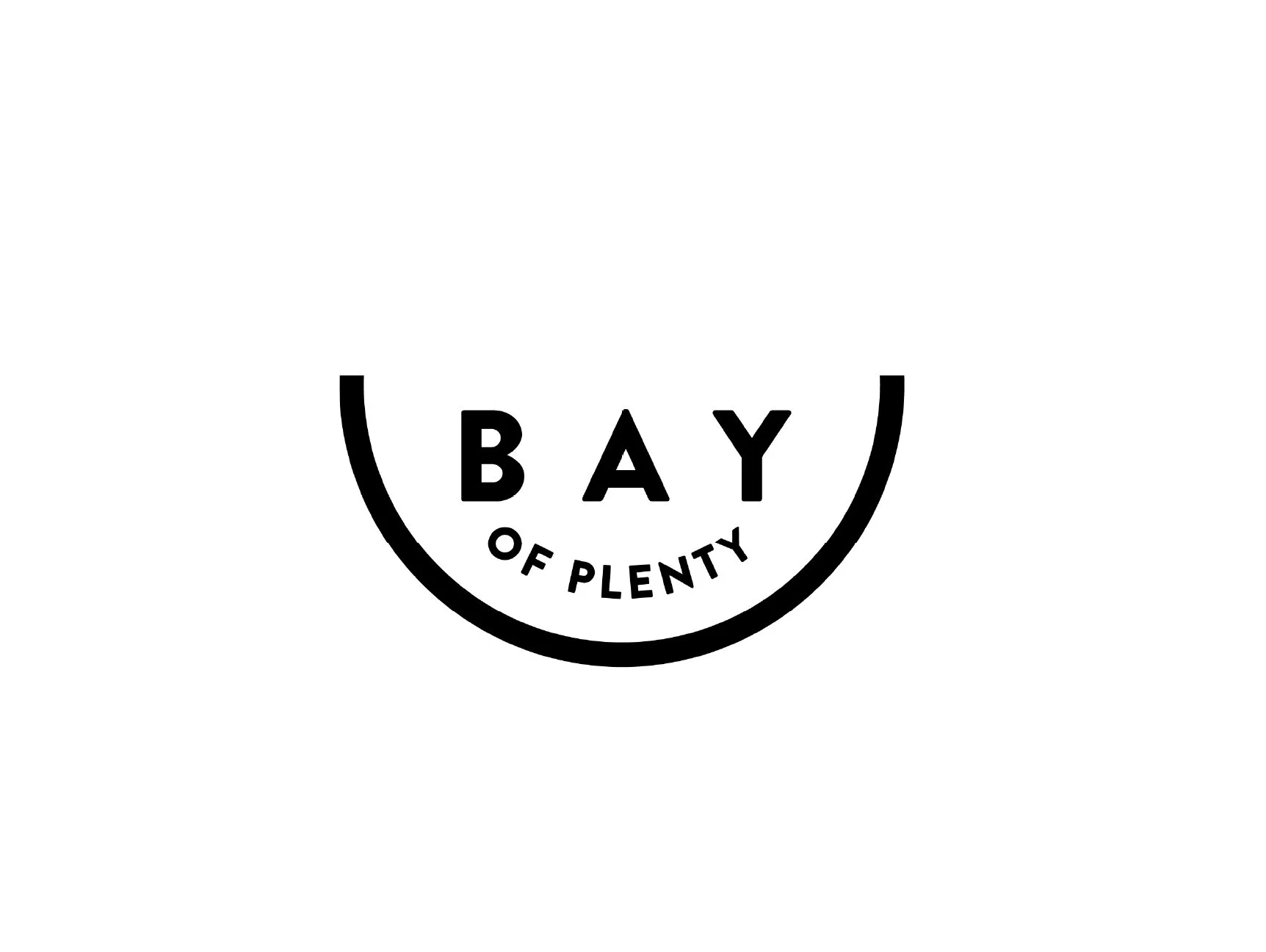 Logo of Bay of Plenty, featuring bold black text and a curved line underneath.