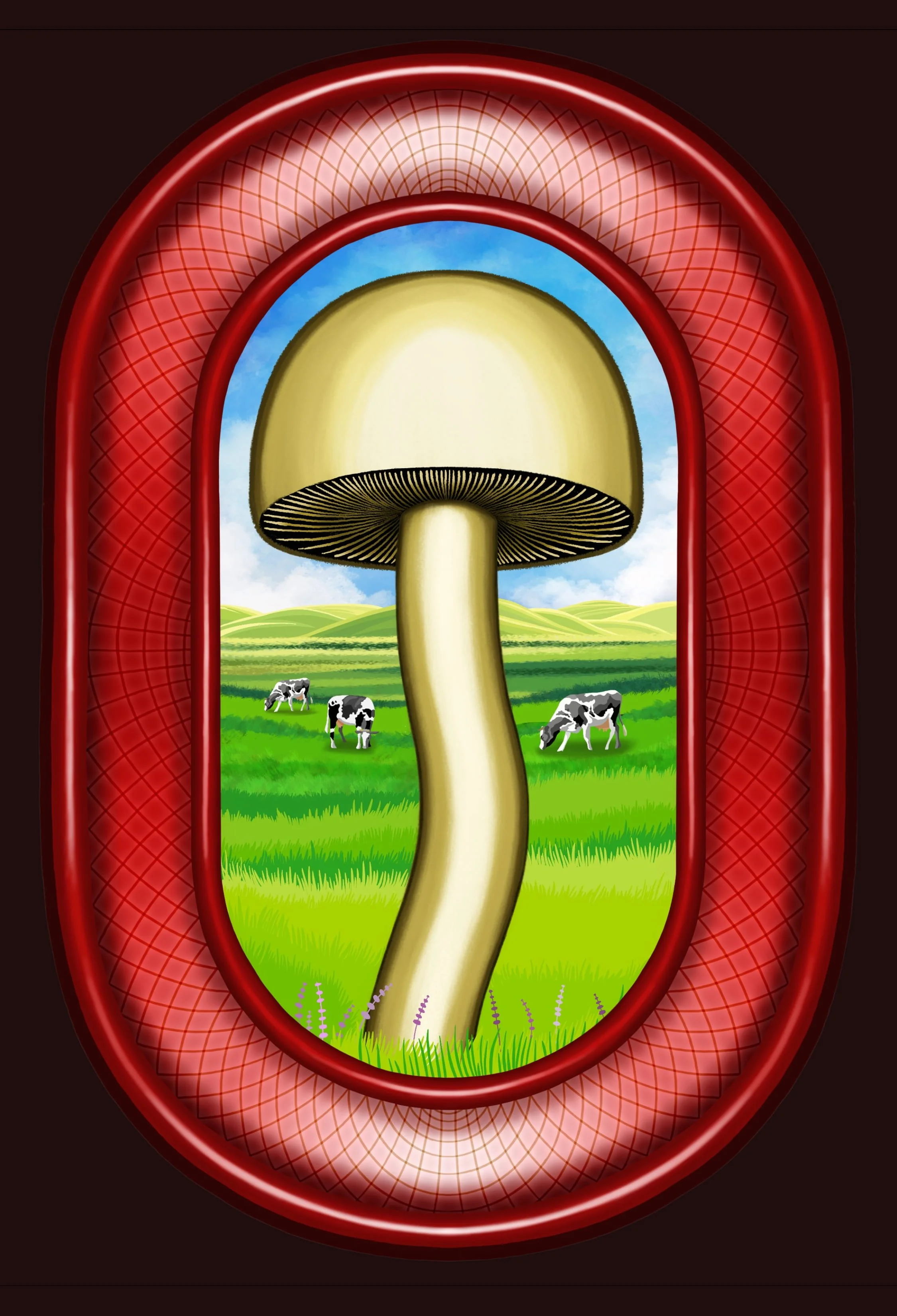 Fungi Fields – dreamy digital illustration of a mushroom-filled window scene, by Juvy Torres on Procreate