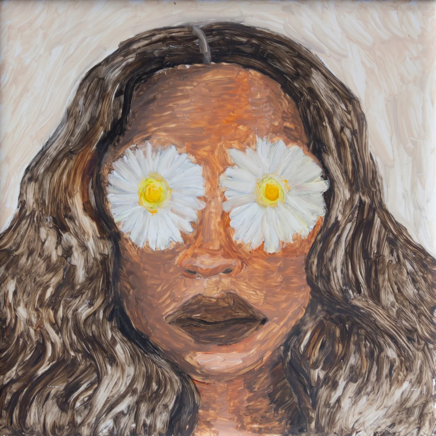 Seeing with Hearts – painting of a figure perceiving the world through the lens of love and flowers, by Juvy Torres