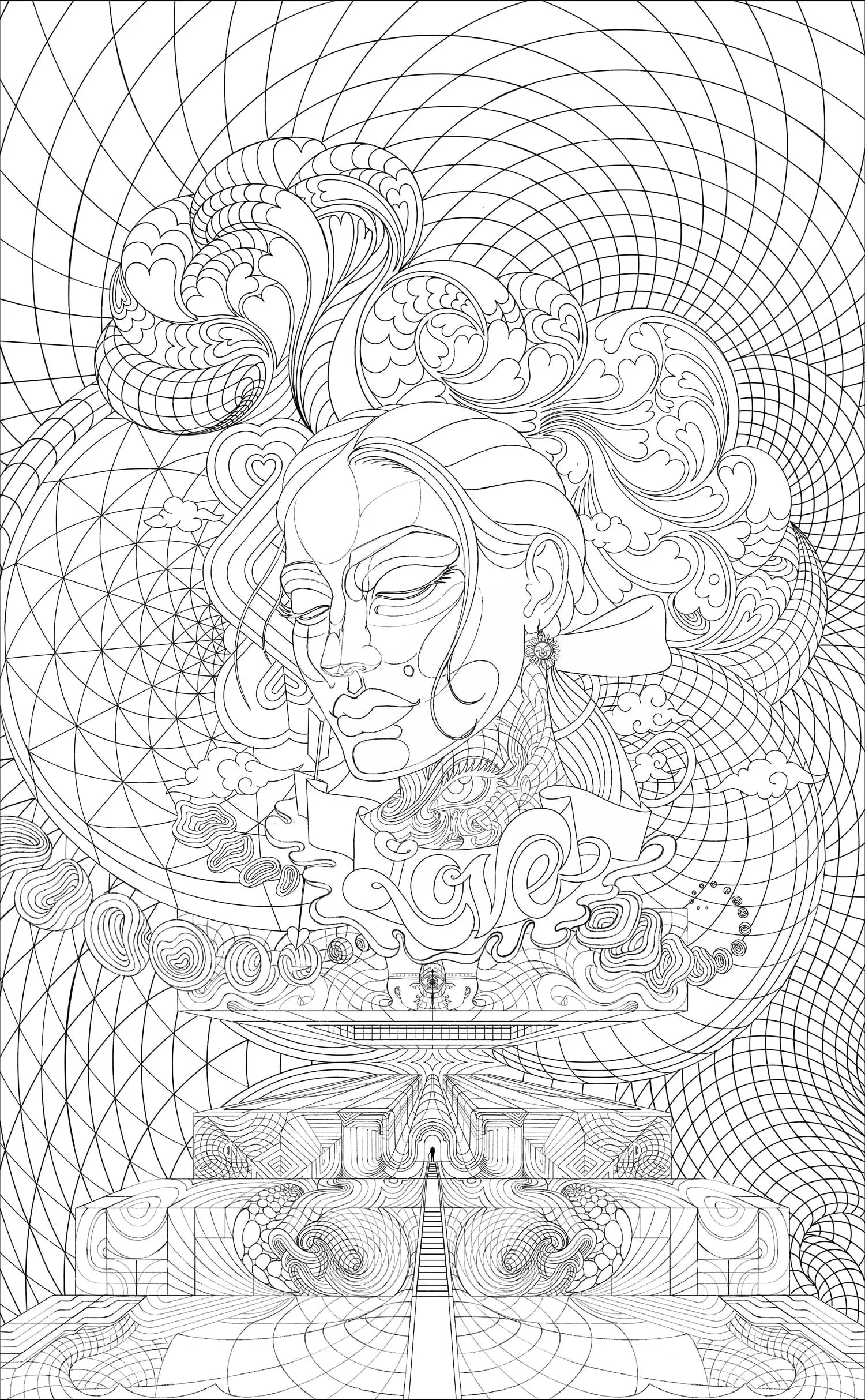 Sea of Hearts – flowing ink illustration of hearts adrift in a dreamlike sea, by Juvy Torres