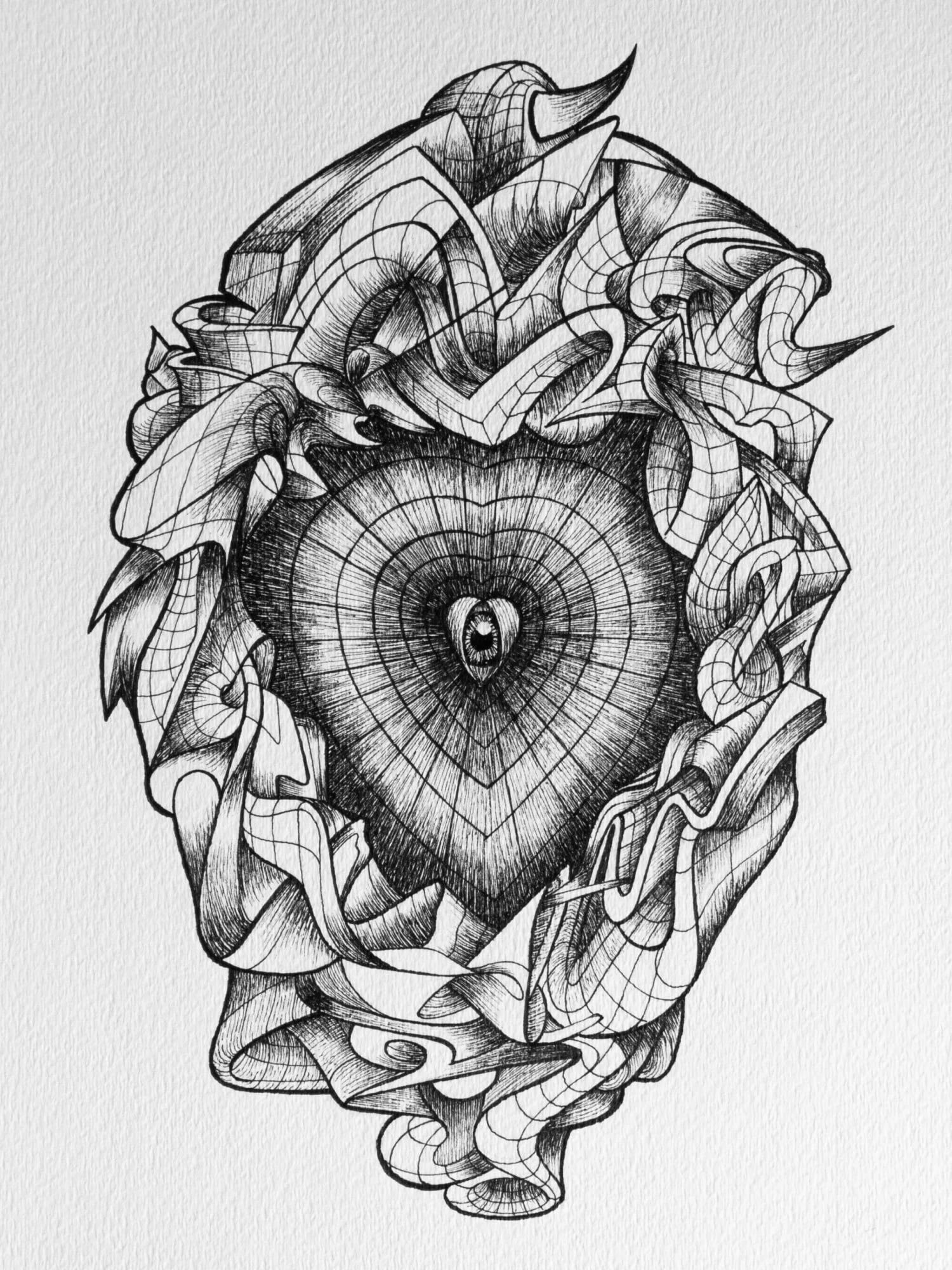 The Heart Sees – ink drawing exploring the theme of inner vision and the heart's perception, by Juvy Torres