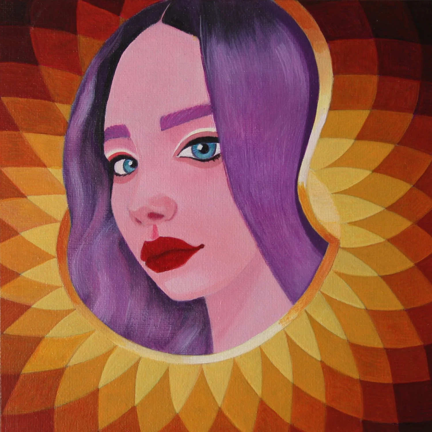 Purple Hair – bold portrait painting of a figure with flowing purple hair, by Juvy Torres