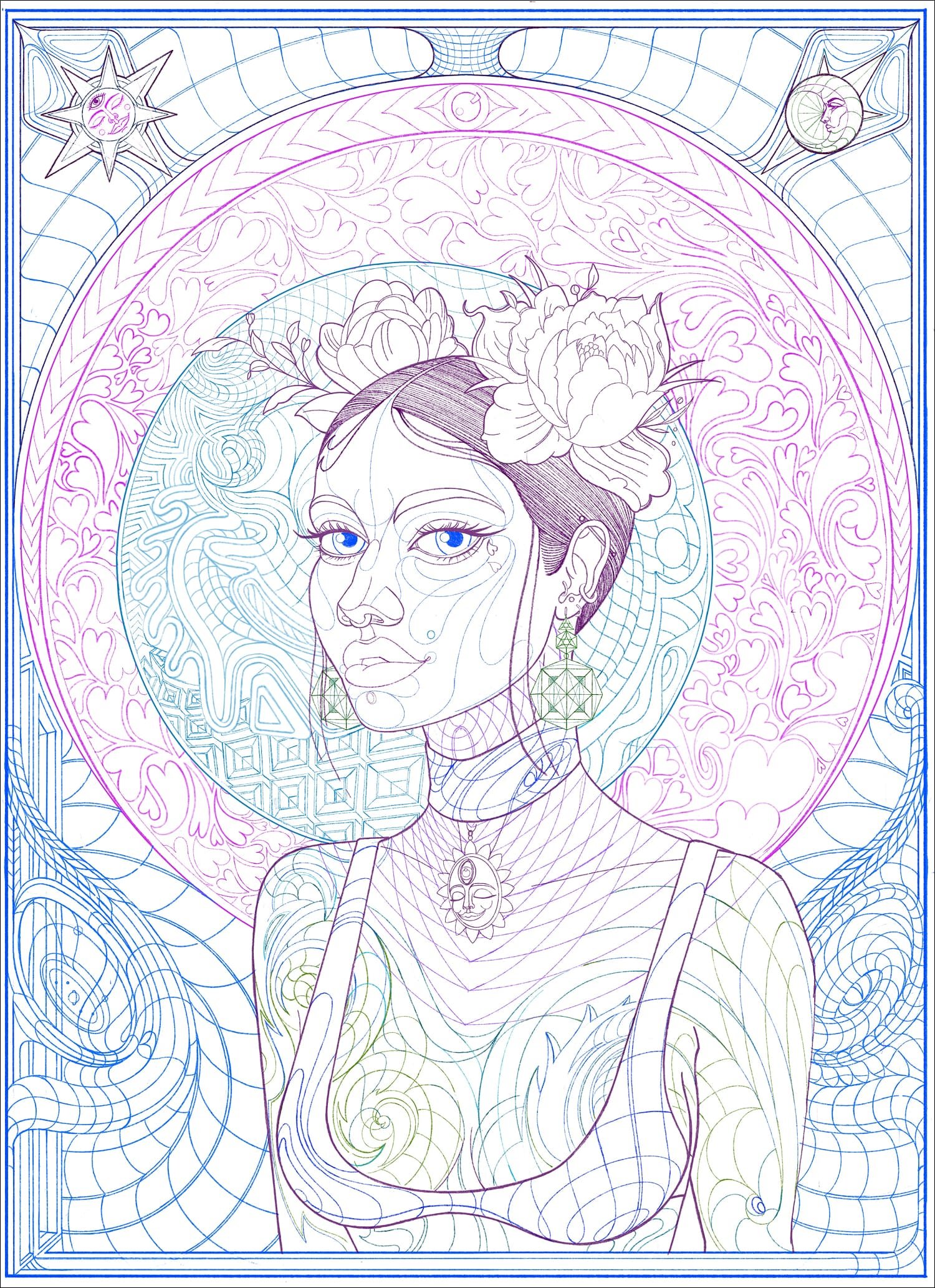 Celestial Inked Symphony – elaborate pen and ink composition of cosmic musical harmony, by Juvy Torres