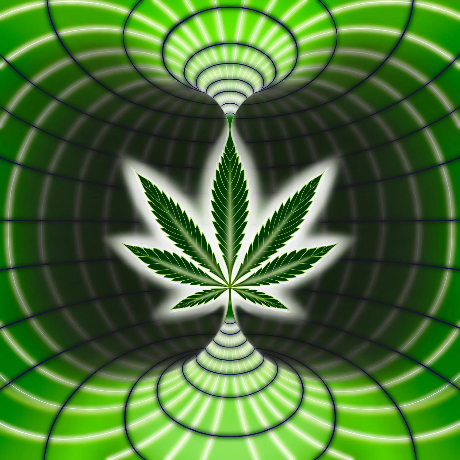 Cannabis Torus Field – sacred geometry digital illustration combining botanical and cosmic imagery, by Juvy Torres