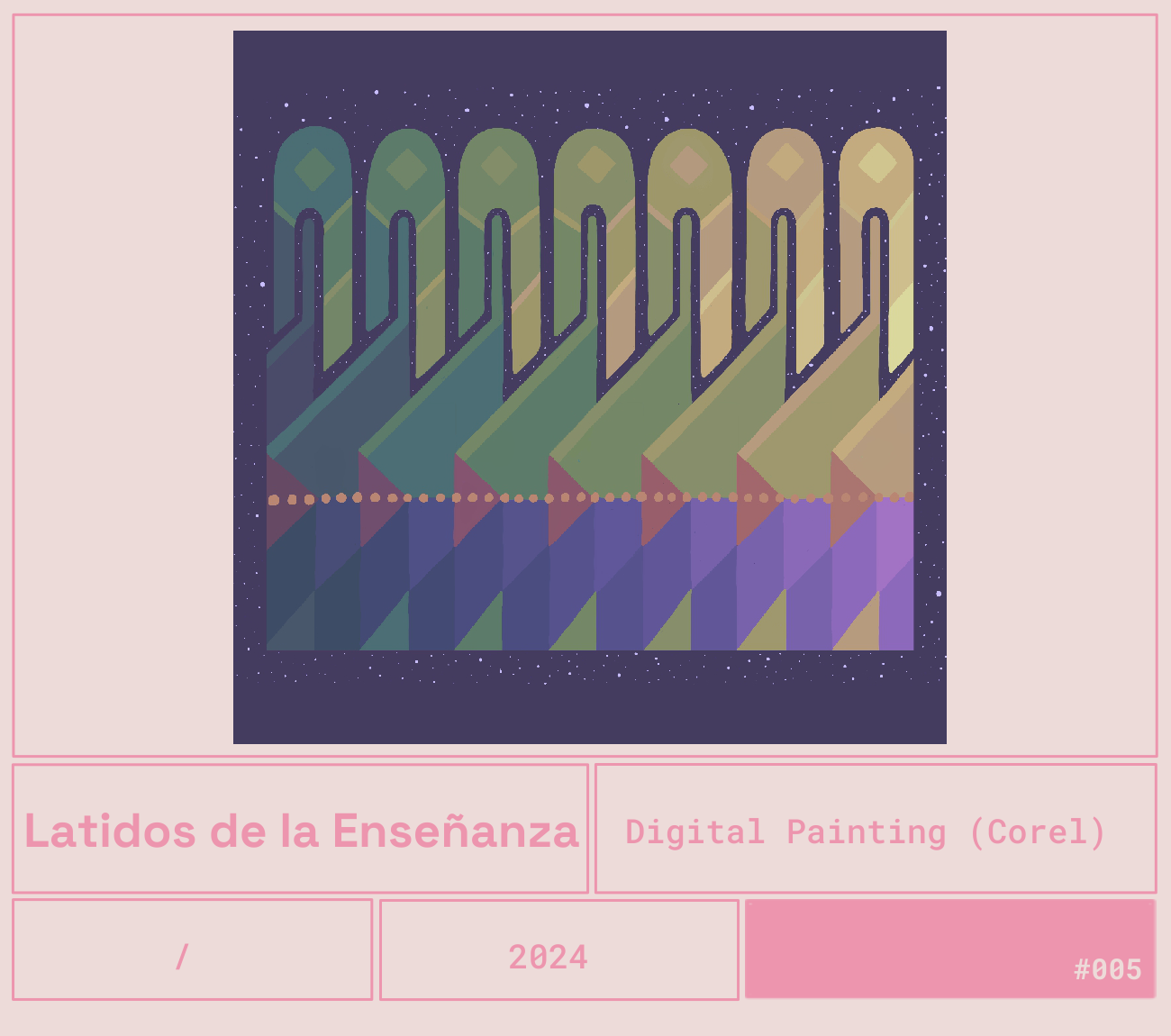 Imagen digital con patrones geométricos en tonos verdes, azules y beige, formando una figura abstracta en el centro.