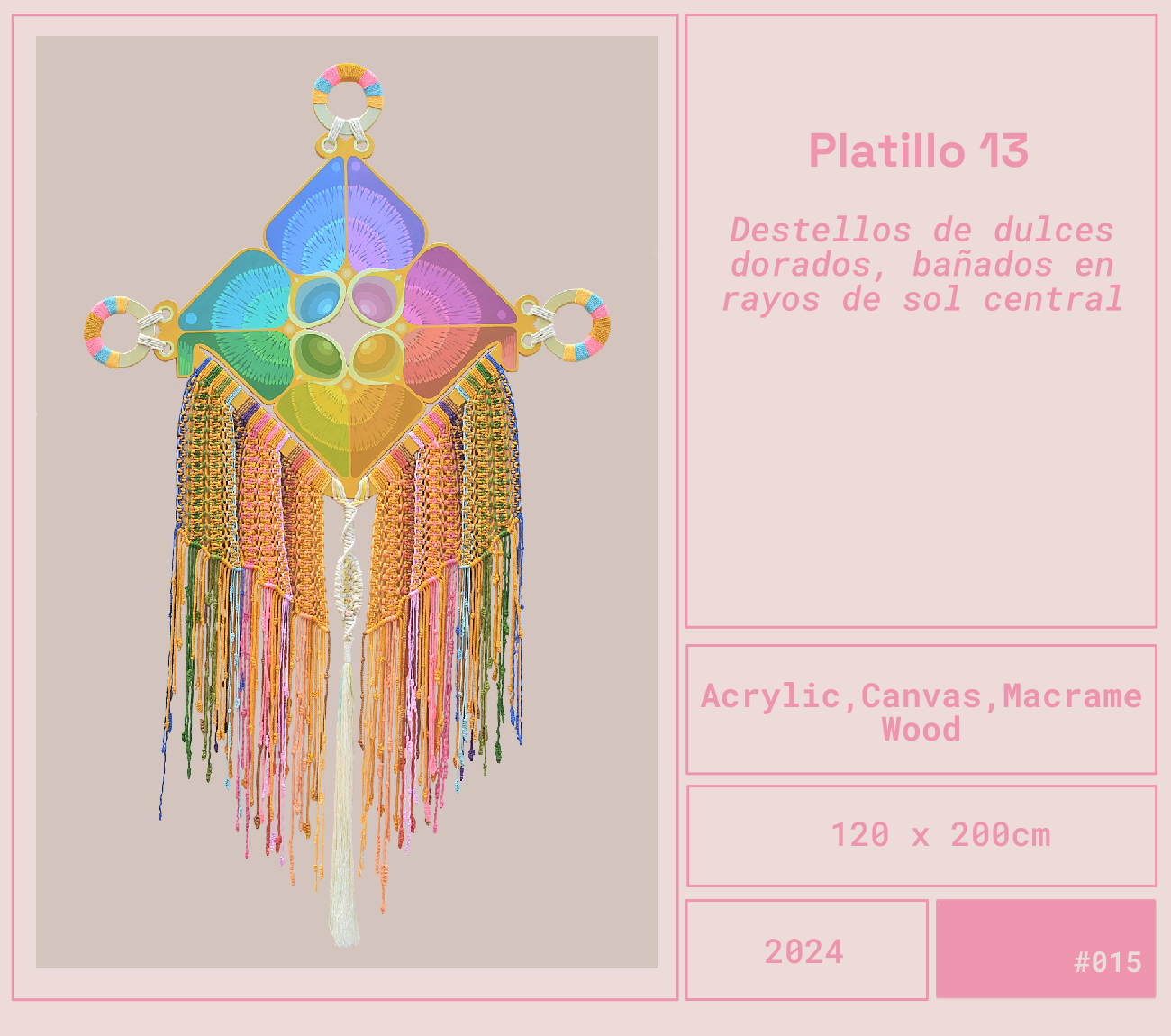 Obra del artista Mexicano Curiot Tlalpazotl. Decoración de cometa con destellos dorados, bañados en rayos de sol central, con cintas de múltiples colores. Cocina Collection