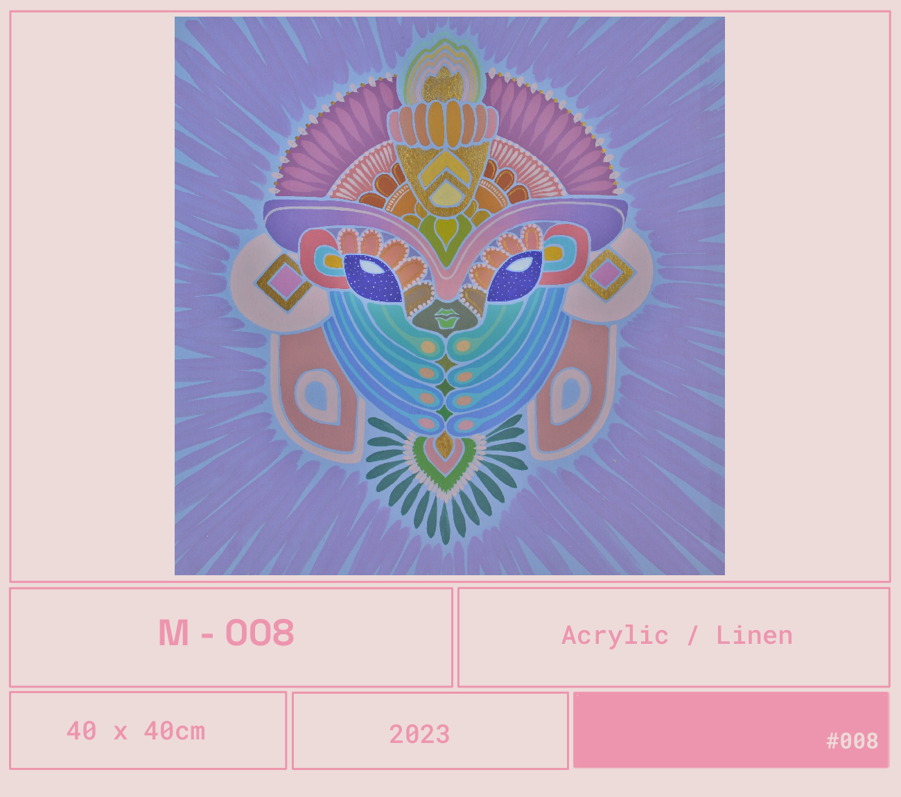 Obra del artista Mexicano Curiot Tlalpazotl. Arte abstracto con formas geométricas y líneas de colores pastel que representan una figura facial estilizada