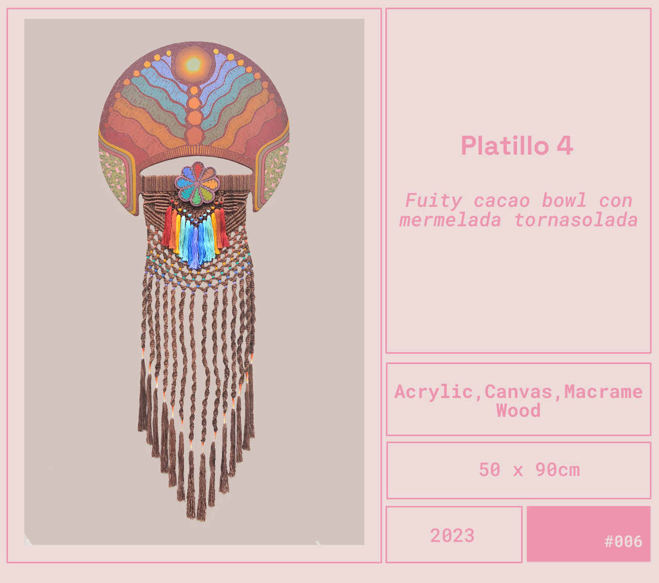 Obra del artista Mexicano Curiot Tlalpazotl. Materiales de acrílico, lienzo y cartón. Dimensiones 50x90 cm, de 2023, número 006. Cocina Collection