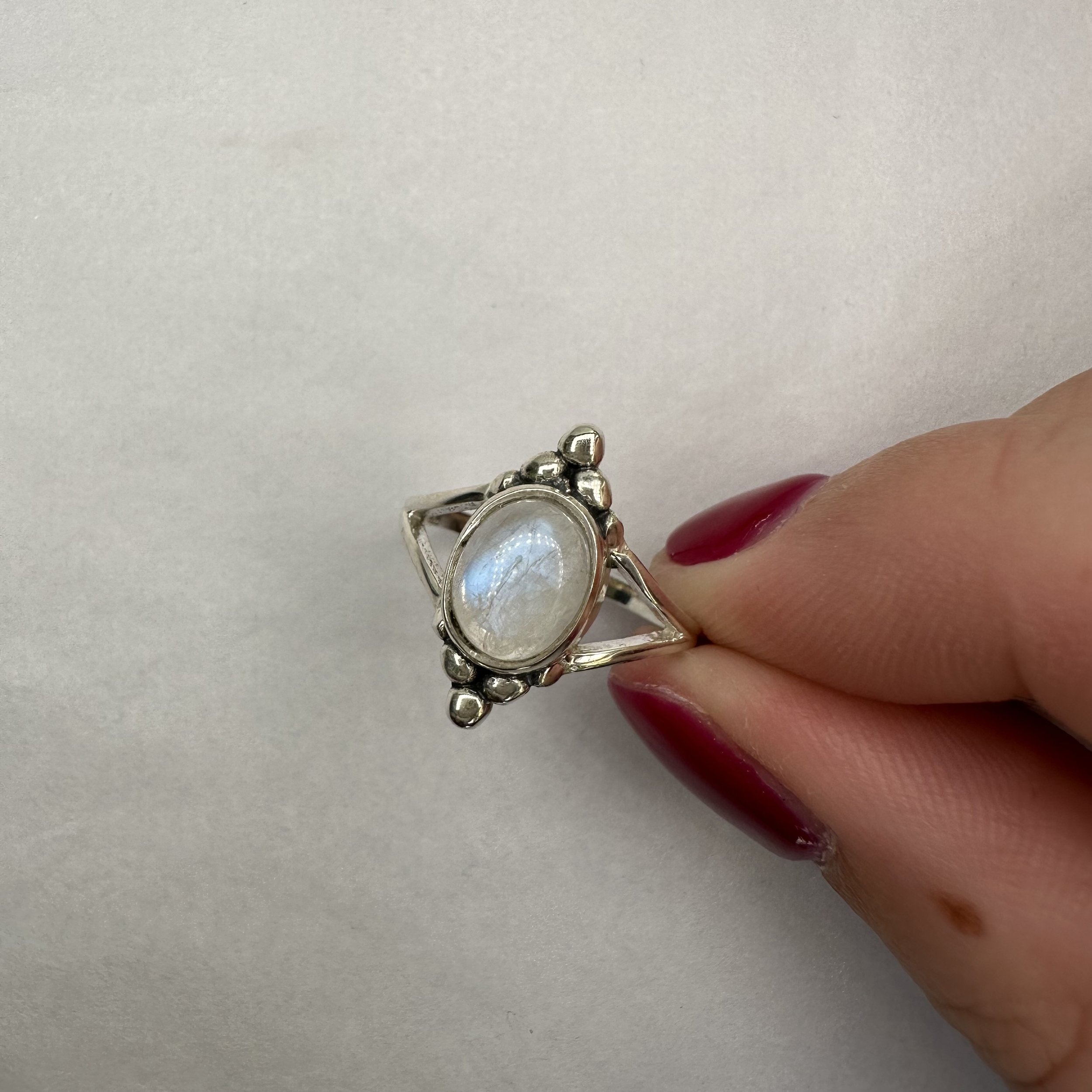 Silver Bead Moonstone Ring