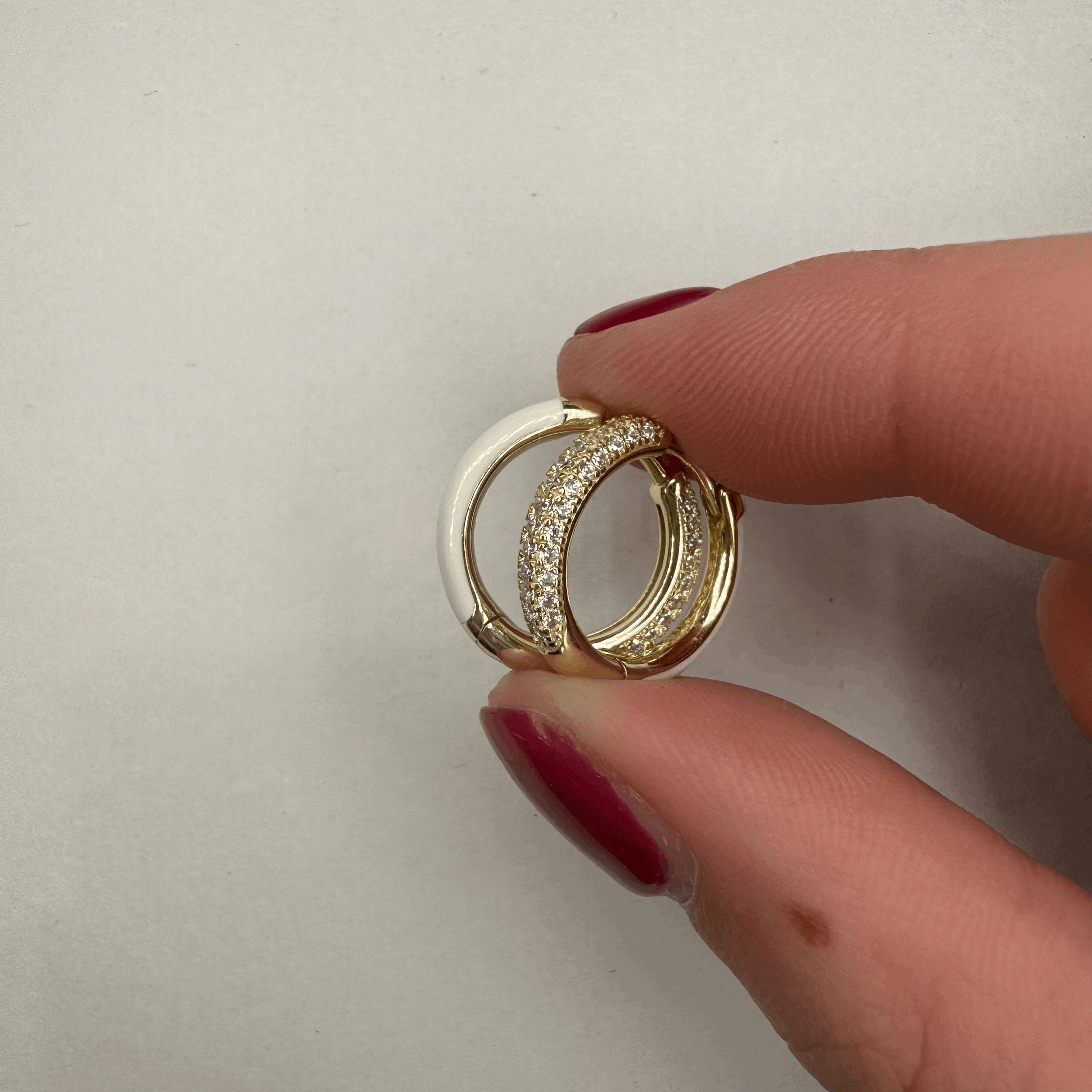 White Enamel CZ Hoop Earrings