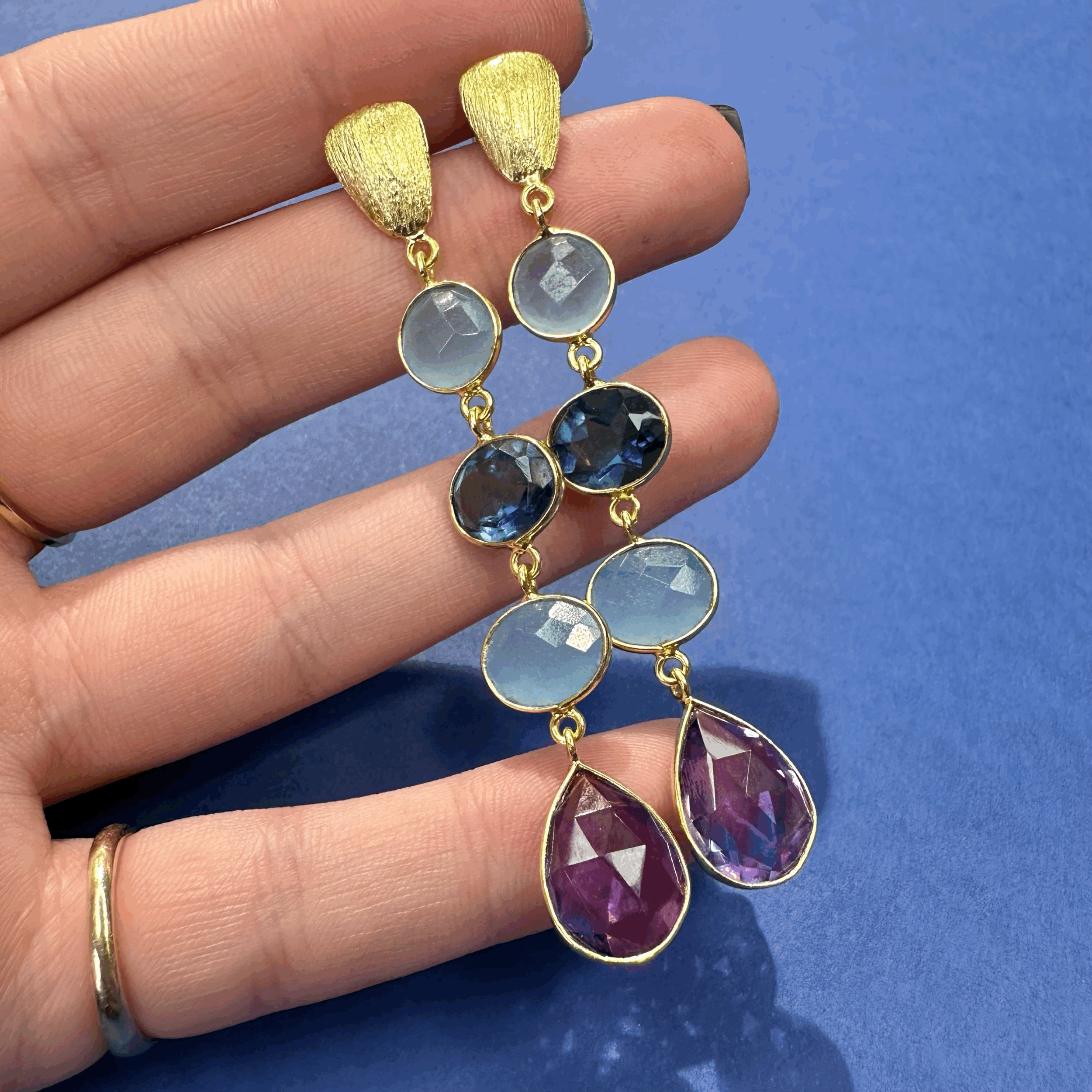 Blue and Purple Drop Earrings