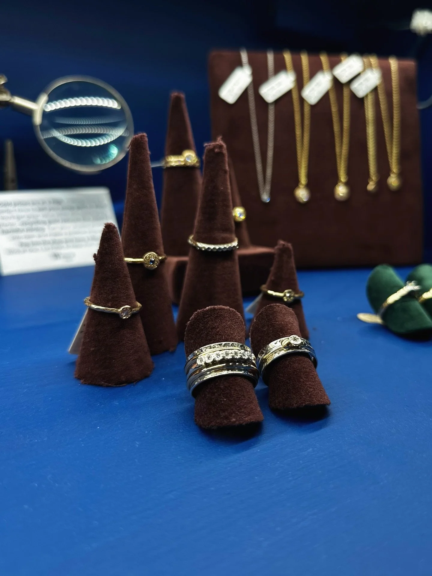 Karl and Trystan have been beavering away making lots of beautiful jewellery in the workshop. 💍 Pop in and seeeee p.s. some of the rings spin!! 
-prices from &pound;210
-silver, 9k gold and diamonds textured with Guernsey granite!
-handmade so no tw