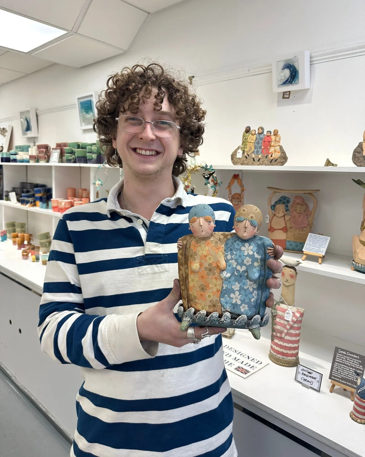 Has anyone been mad enough to go sea swimming yet?😰
Do these two funny ladies remind you of anyone? They're made by Emily Rowley specially for us here in Guernsey! We have lots of different ones so pop in and have a look!
-One of a kind pieces 
-Thi