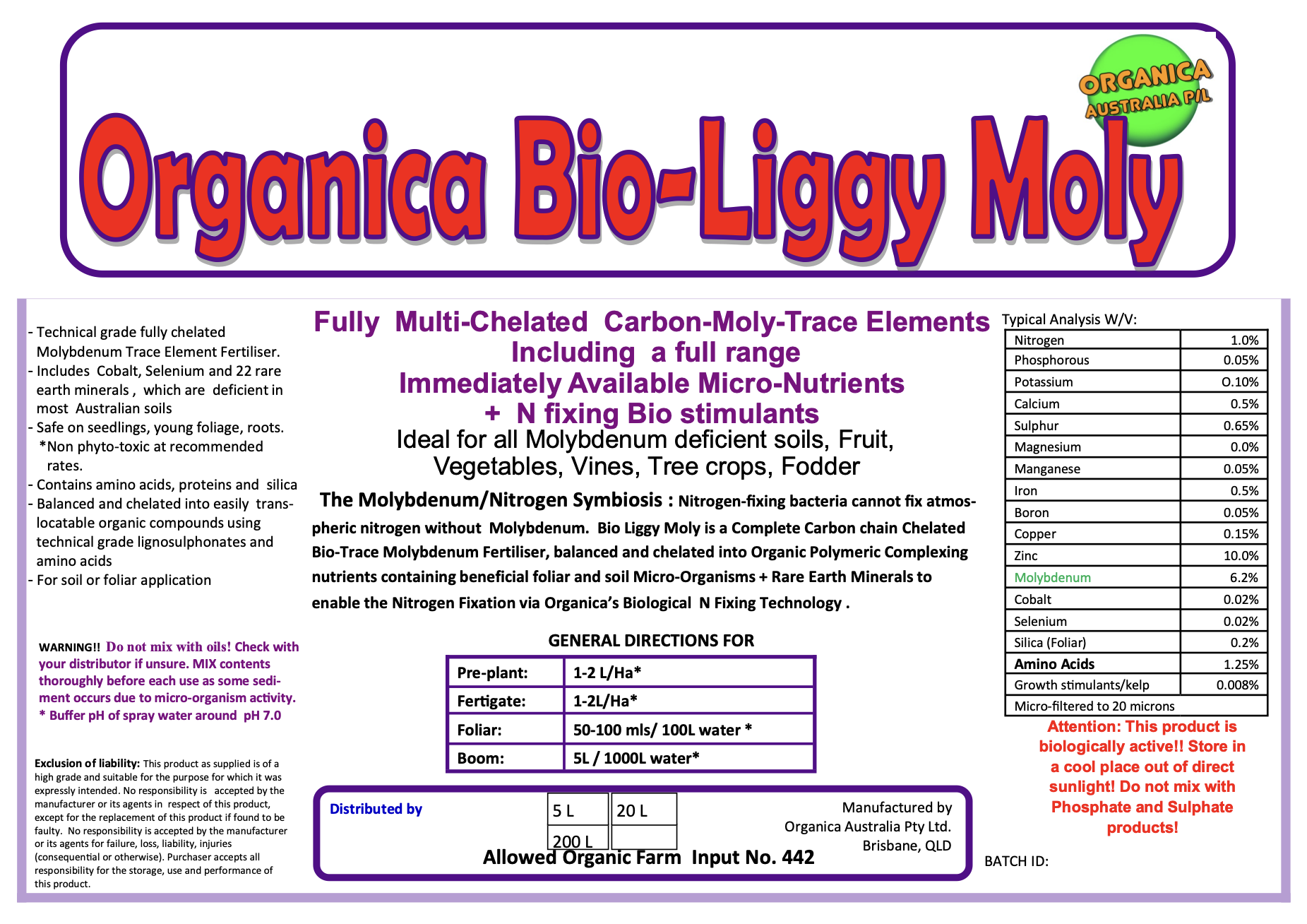 Organica Bio Ag Liggy Moly Trace